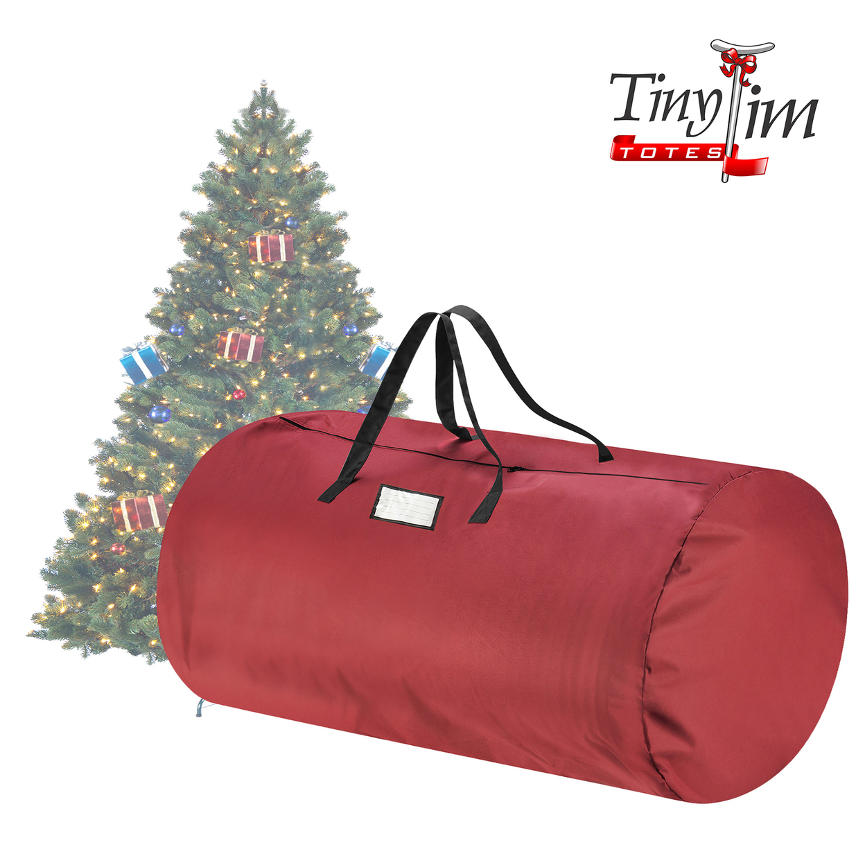 Red Holiday Christmas Tree Canvas Zippered Storage Bag Large For 9 Foot Tree
