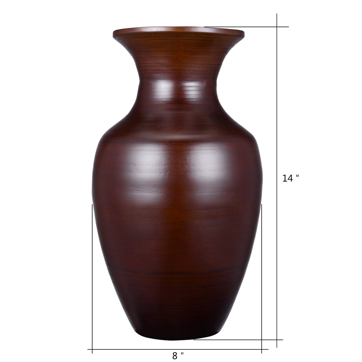 Handcrafted 14 Tall Brown Bamboo Glazed Vase Decorative For Floral Display