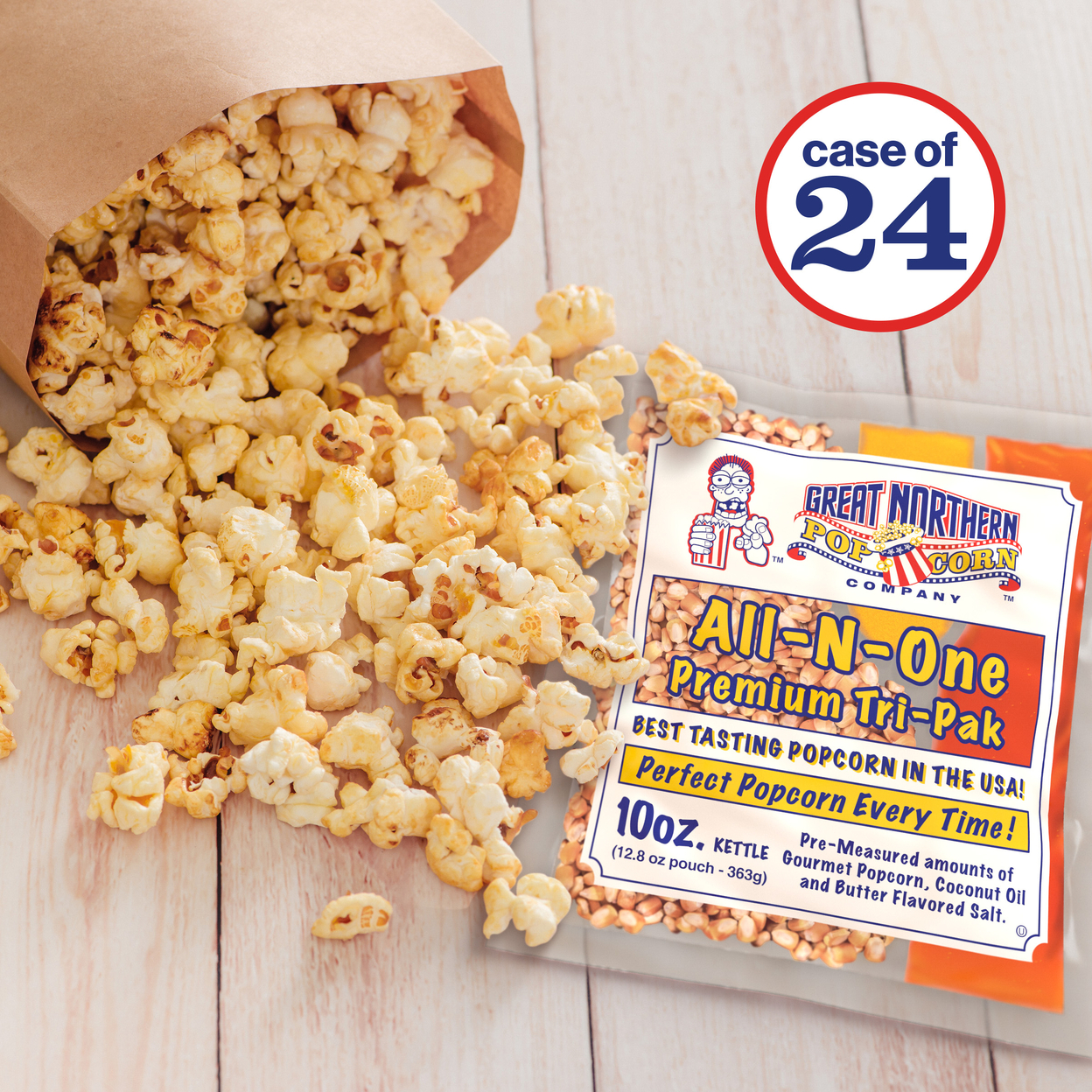 24 Pack 10 Oz Popcorn Packs Movie Theater Style All-in-One Tri Packets