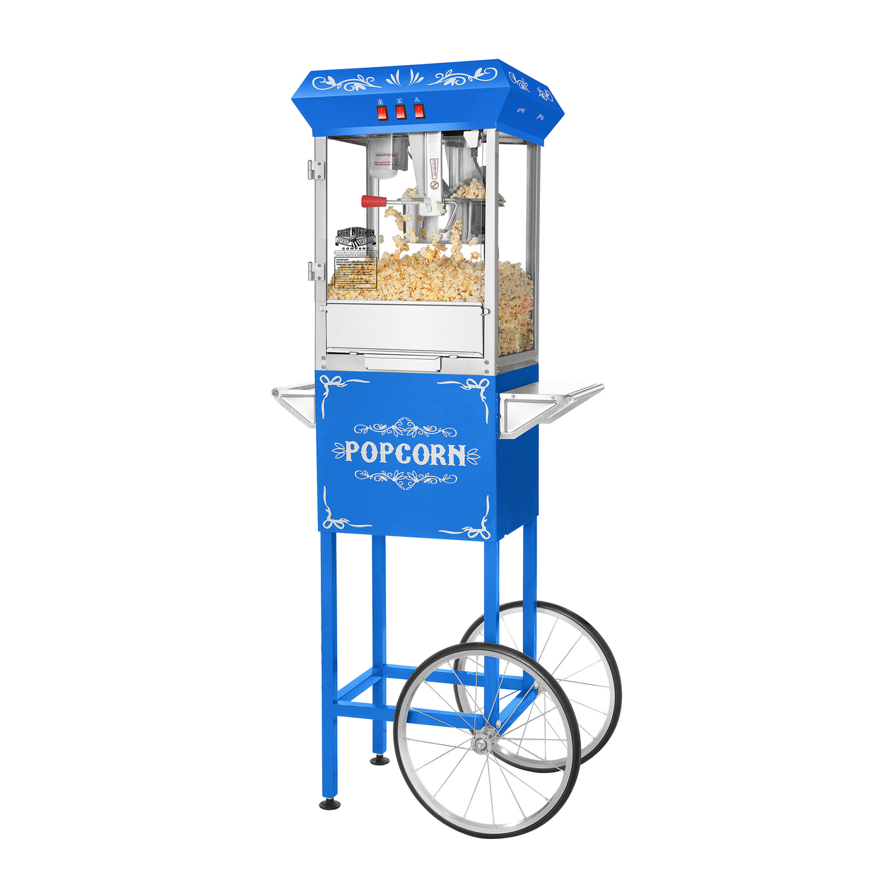 Popcorn Machine With Cart- Popper Makes 3 Gallons- 8-Ounce Kettle Blue