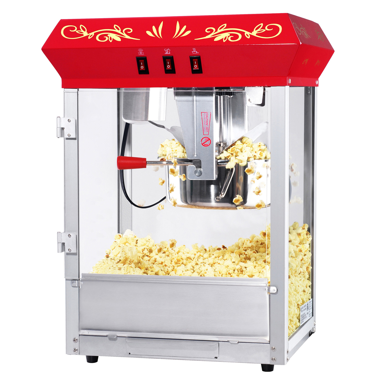 Antique Style Popcorn Machine 8oz Popper, Kettle, Drawer, Warming Tray, Red