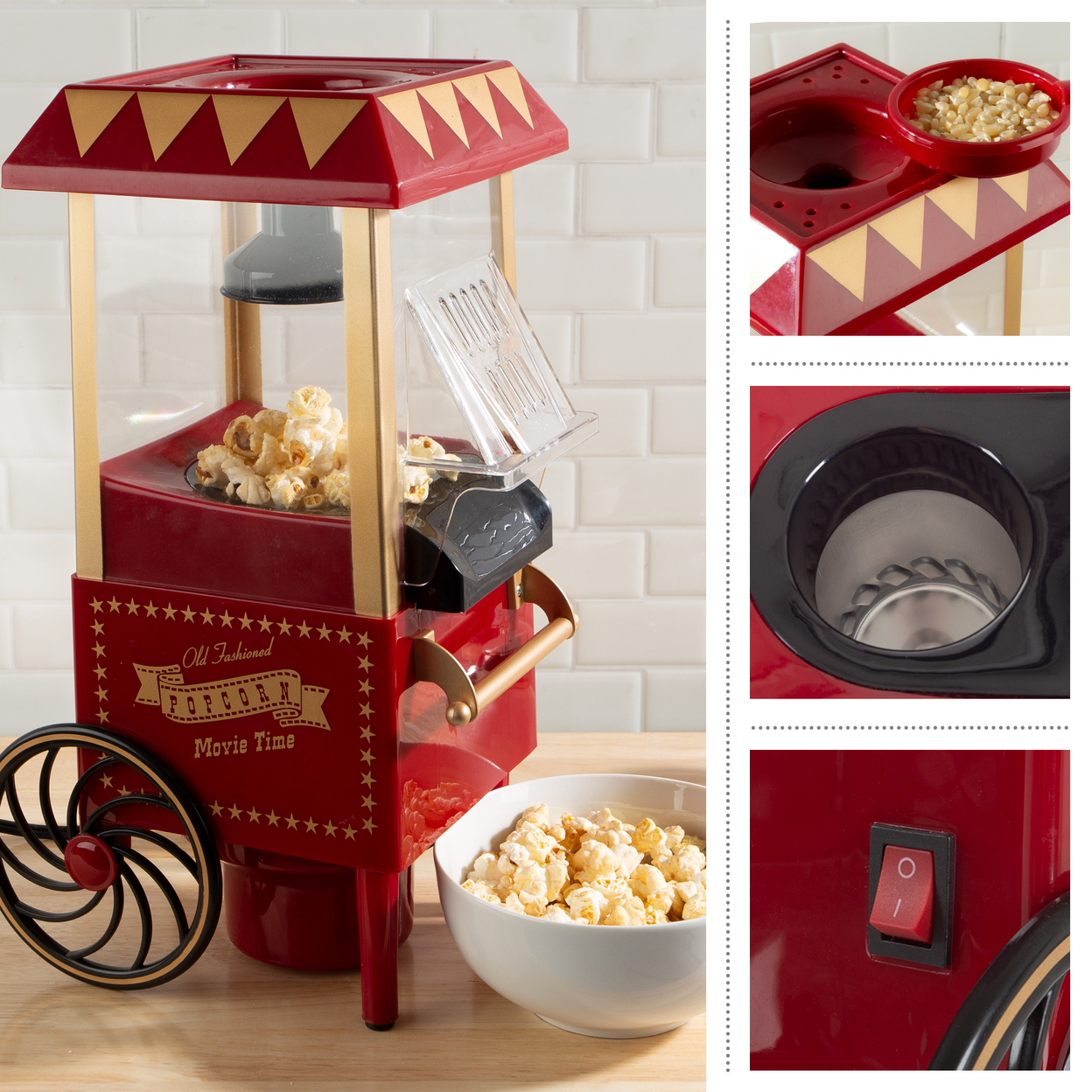 Vintage Style Red Electric Air Popcorn Popper Small Table Top Cart