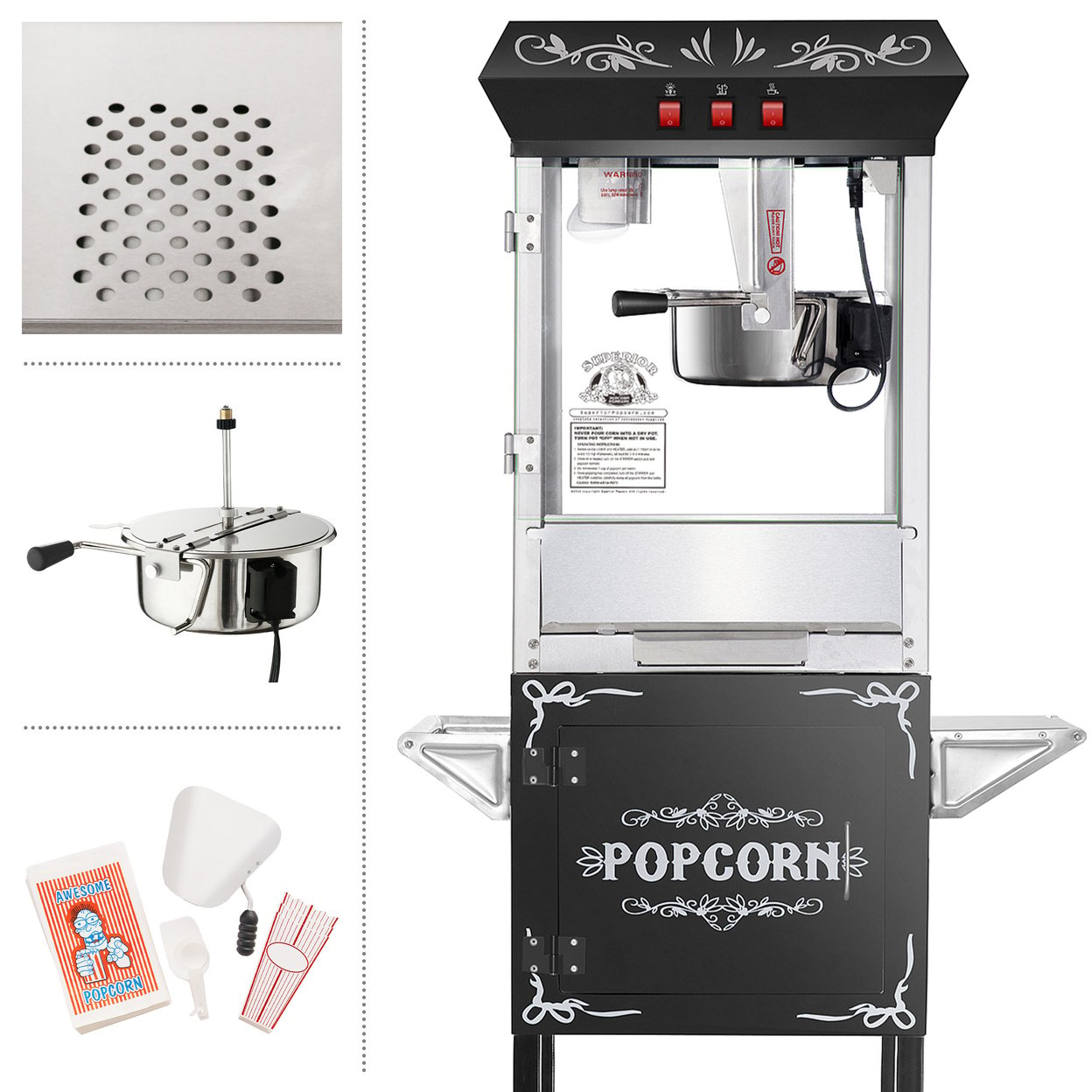 Popcorn Machine With Cart ? 8oz Popper Electric Kettle Appliance