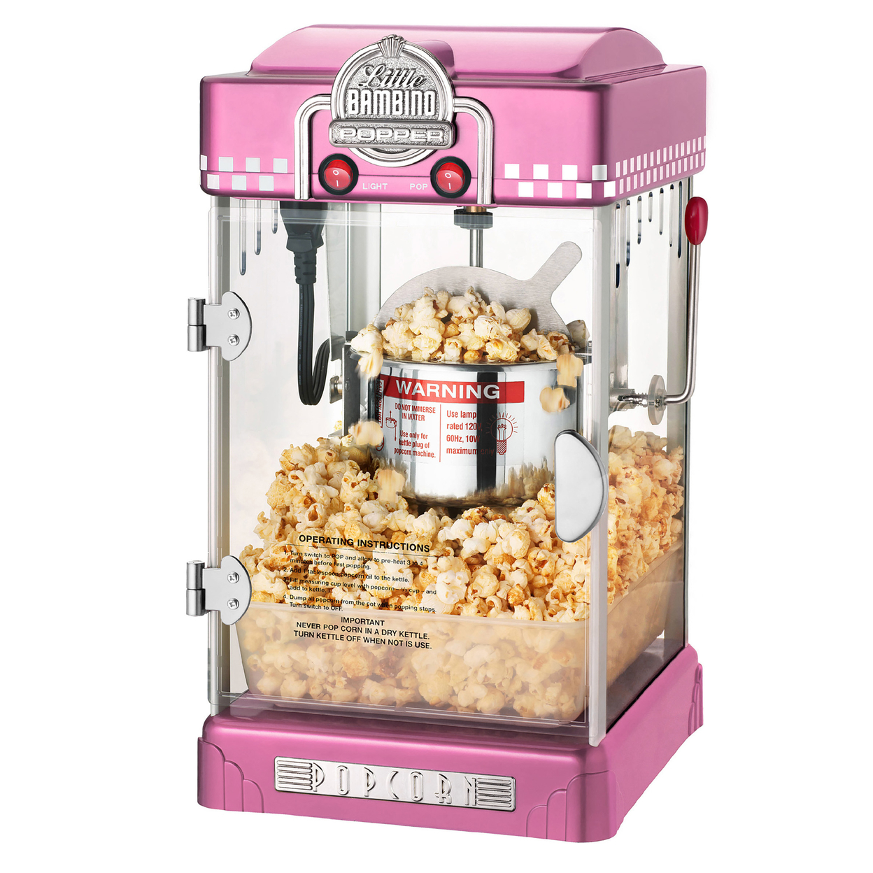 Little Bambino Popcorn Machine, 2.5oz Kettle, Spoon, Scoop, 25 Bags, Pink