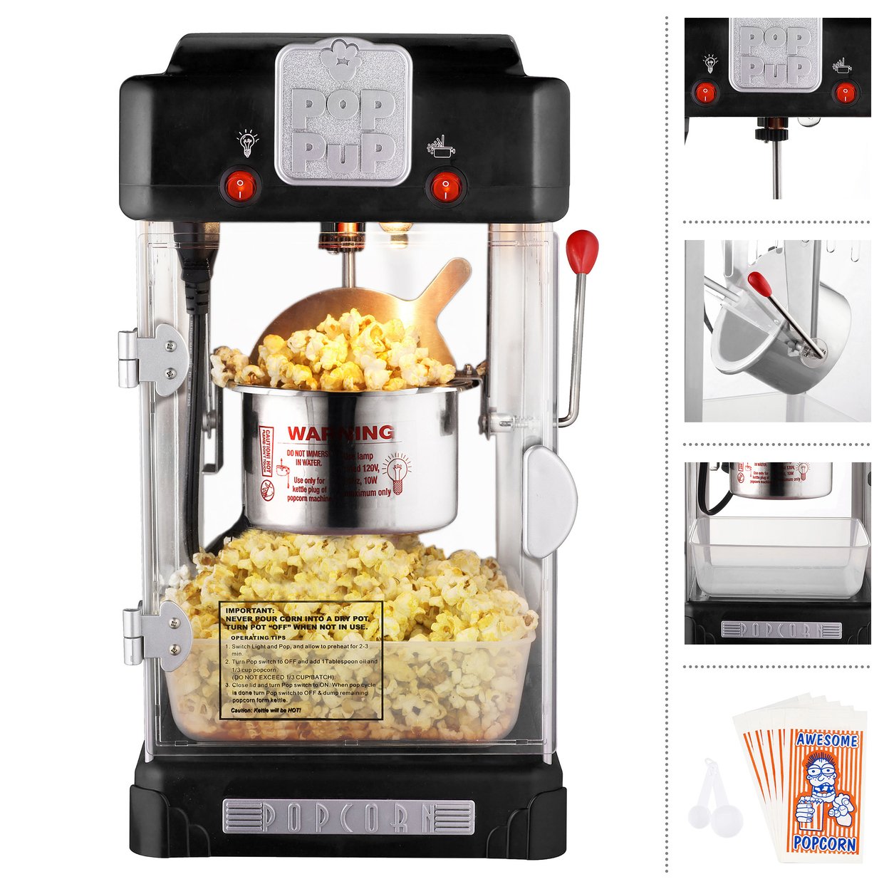 Pop Pup Countertop Popcorn Machine 2.5 Ounce Movie Night Popcorn