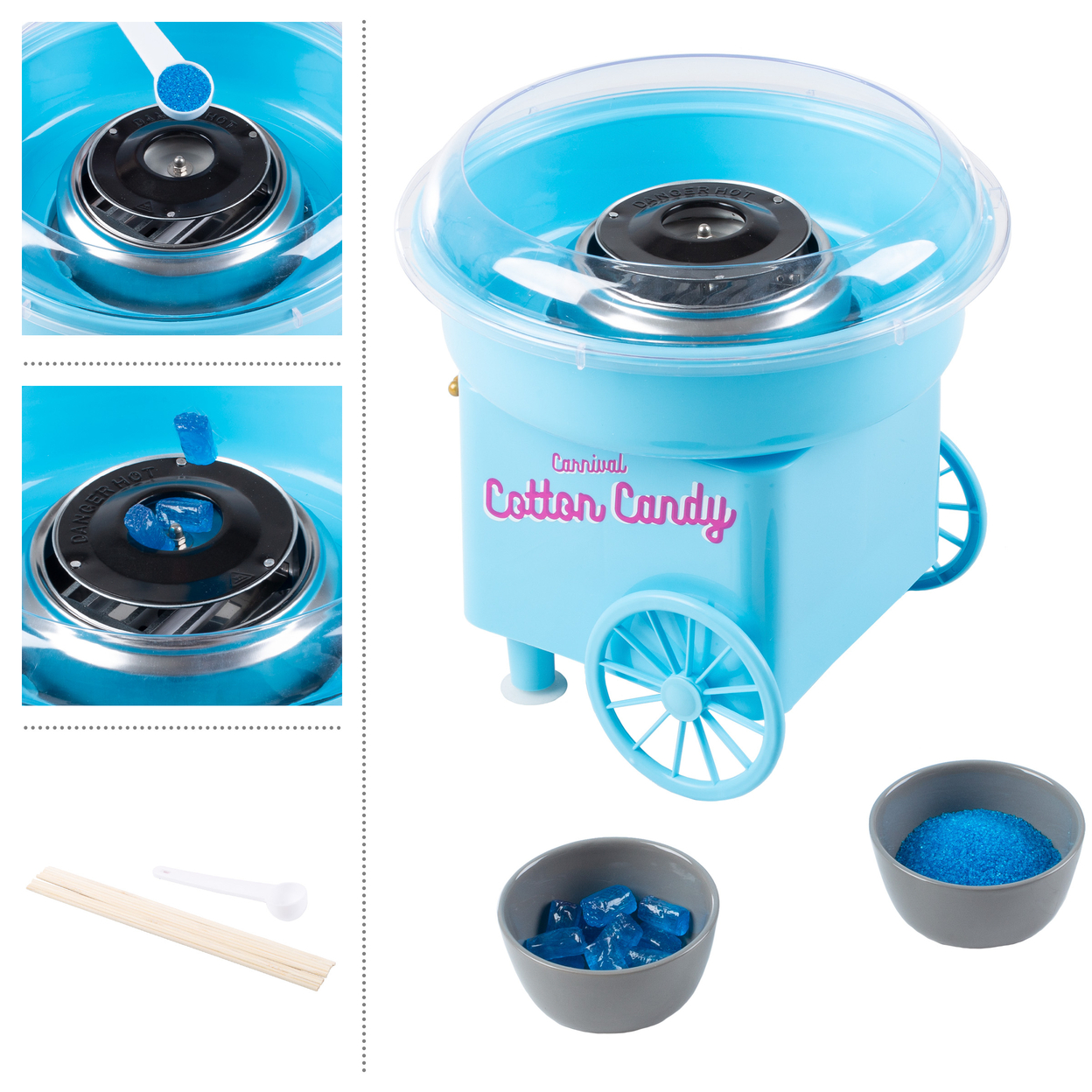 Countertop Cotton Candy Machine Includes Scoop And 10 Serving Sticks, Blue