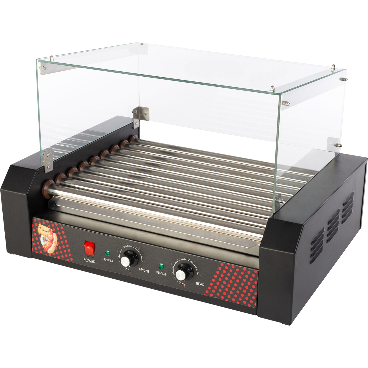 Hot Dog Roller Machine With Cover 1170W Stainless Cooker 24 Hotdog Capacity