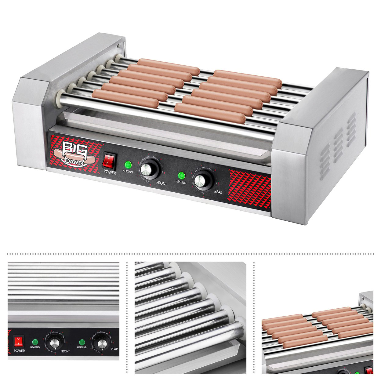 Hot Dog Roller Machine Stainless Cooker With 7 Rollers Cooks 18 Hot Dogs