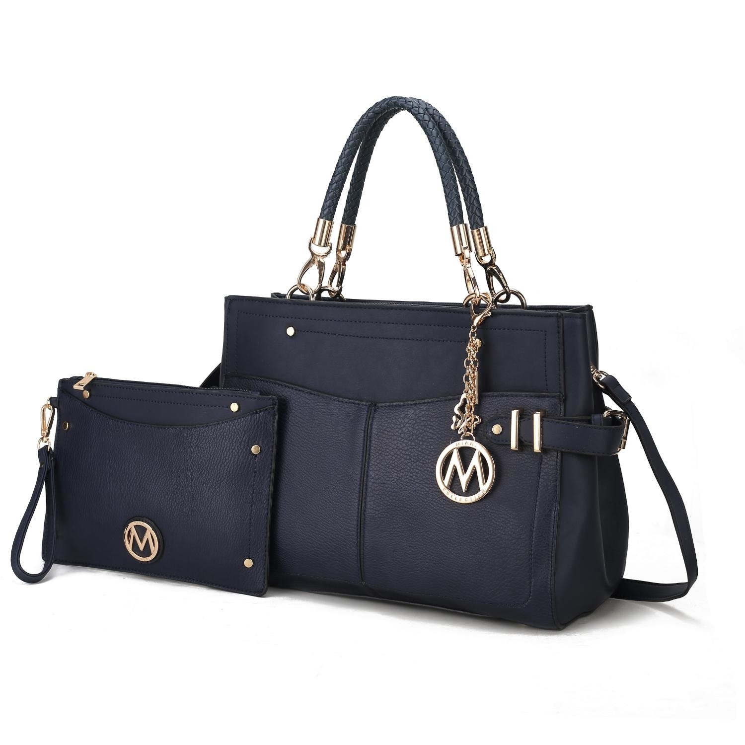 MKF Collection Tenna Satchel Handbag & Wristlet By Mia K. - Navy