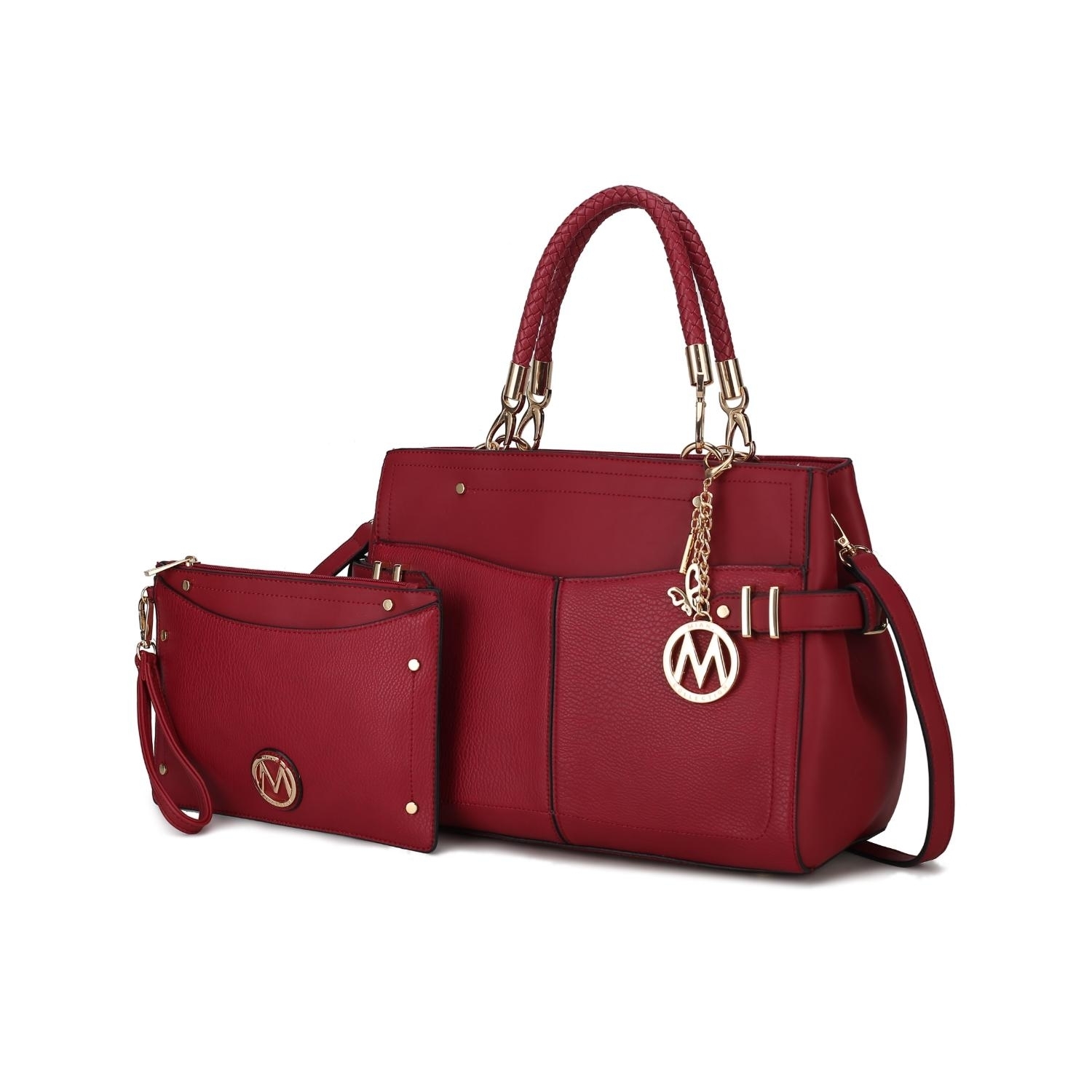 MKF Collection Tenna Satchel Handbag & Wristlet By Mia K. - Wine
