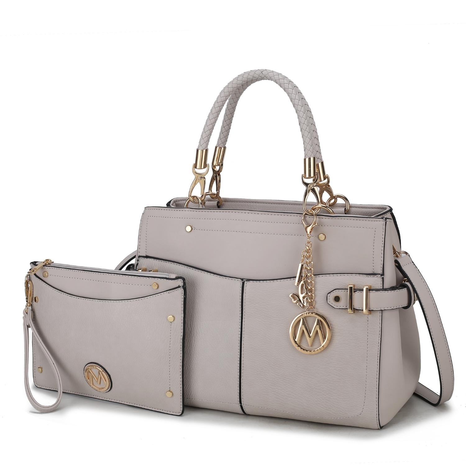 MKF Collection Tenna Satchel Handbag & Wristlet By Mia K. - Light Grey