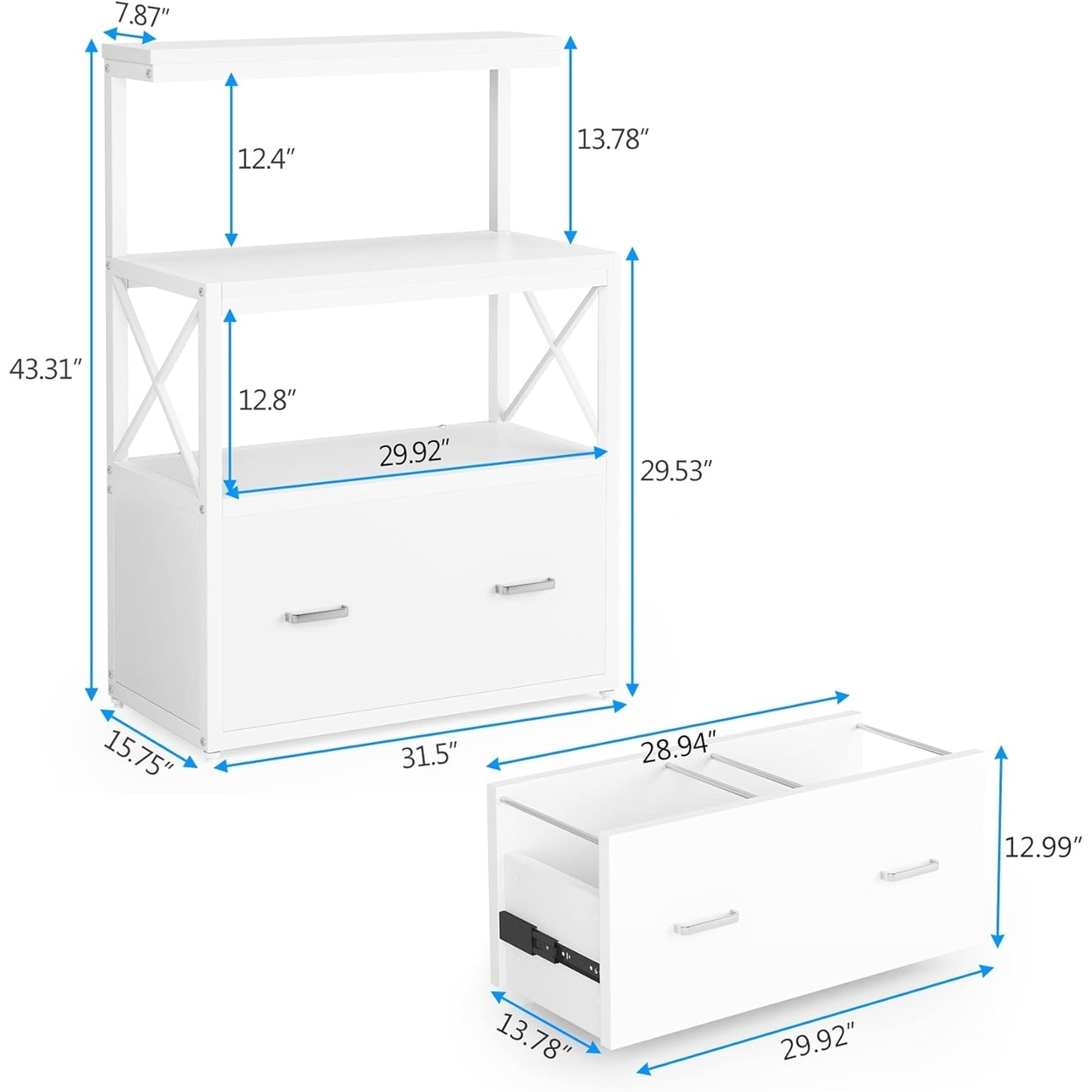 Tribesigns Lateral File Cabinet Modern Filing Cabinet With 1 Large Drawer & 3 Open Storage Shelves - White