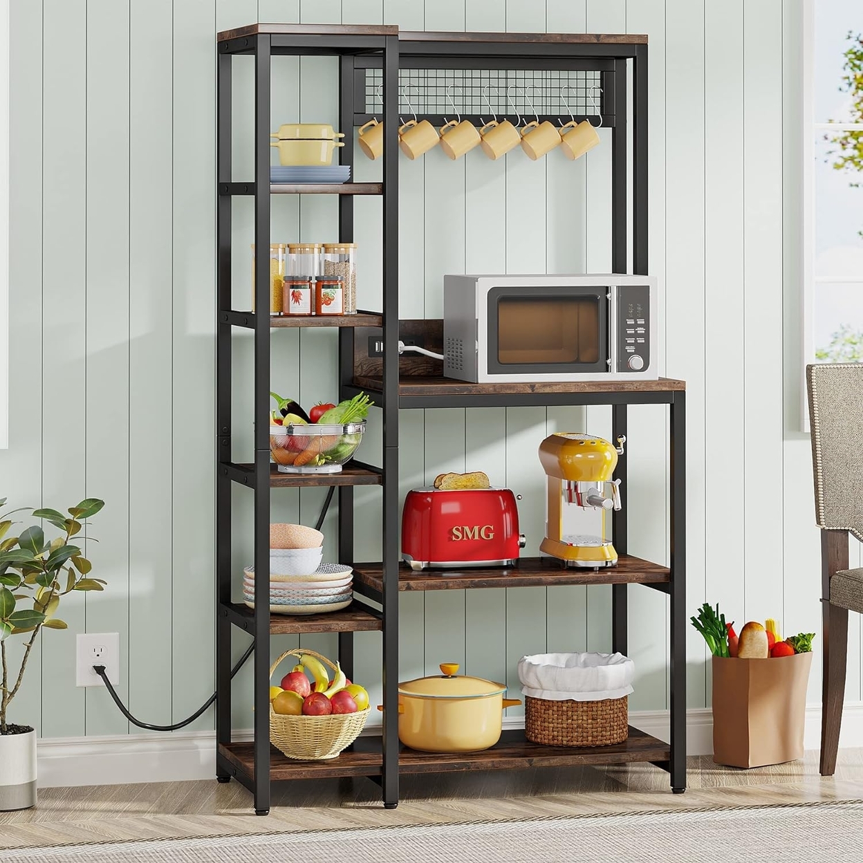Tribesigns Baker's Rack With Power Outlets, 8-Tier Microwave Stand With Storage Shelves, Freestanding Kitchen Utility Shelf Organizer - Brow