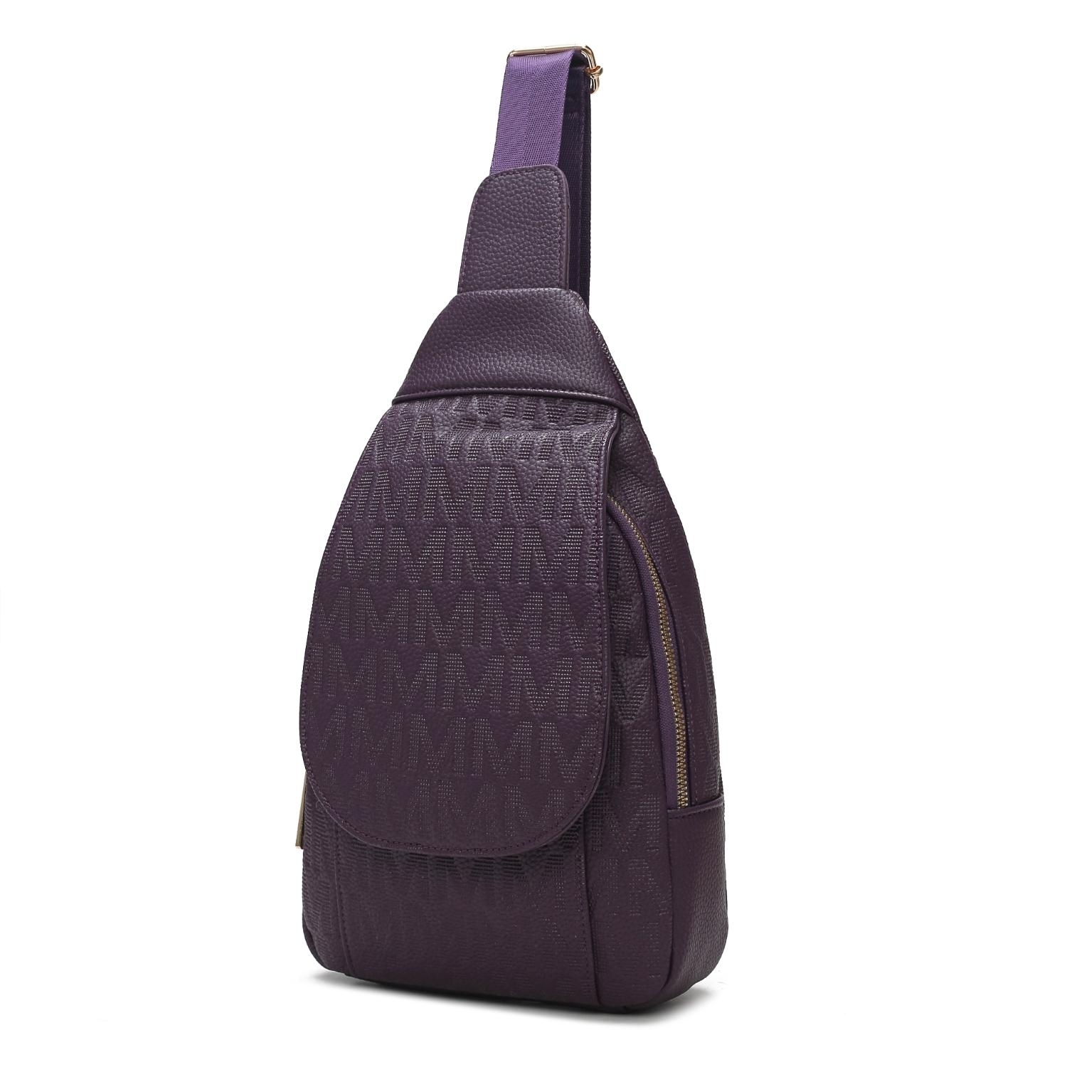 MKF Collection Cleisy M Logo Embossed Vegan Leather Women's Sling Bag By Mia K - Purple