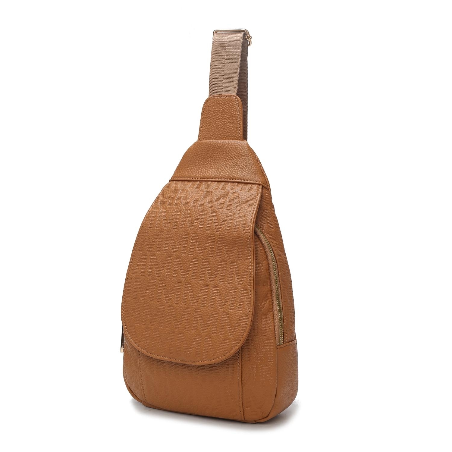 MKF Collection Cleisy M Logo Embossed Vegan Leather Women's Sling Bag By Mia K - Beige