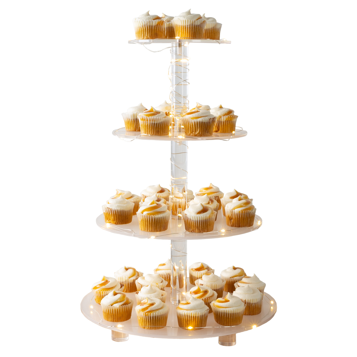 4-Tier Cupcake Stand Round Acrylic Display Stand With LED Lights For Birthday