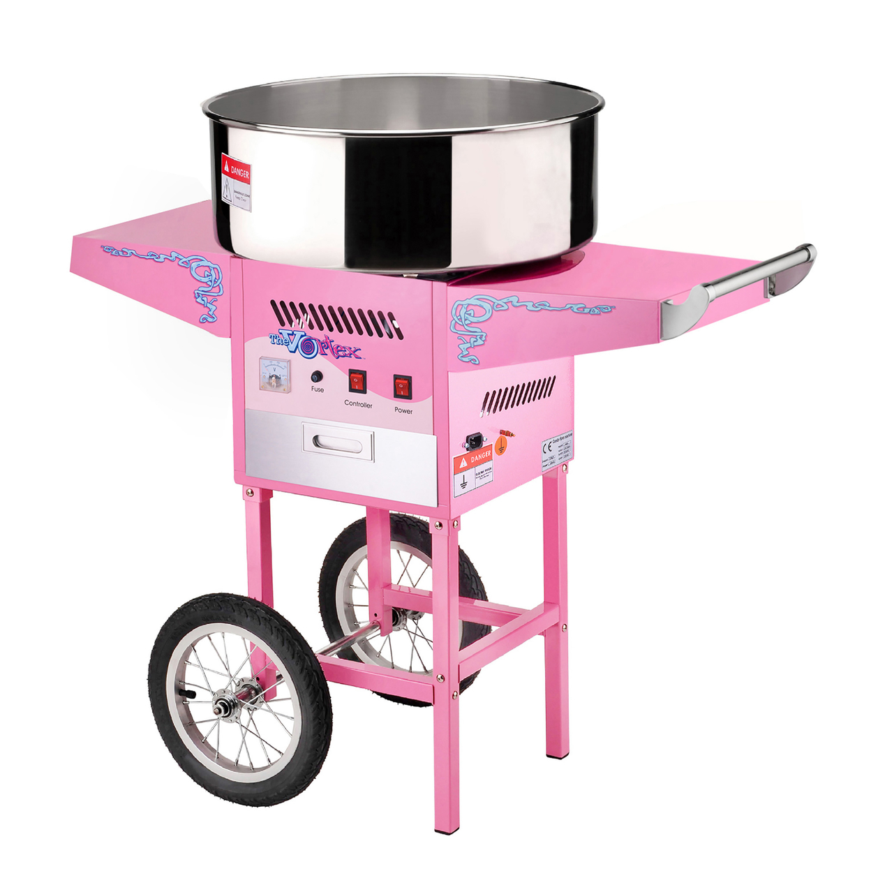 Cotton Candy Machine With Cart Candy Maker Stainless Pan 2 Trays 13in Wheels