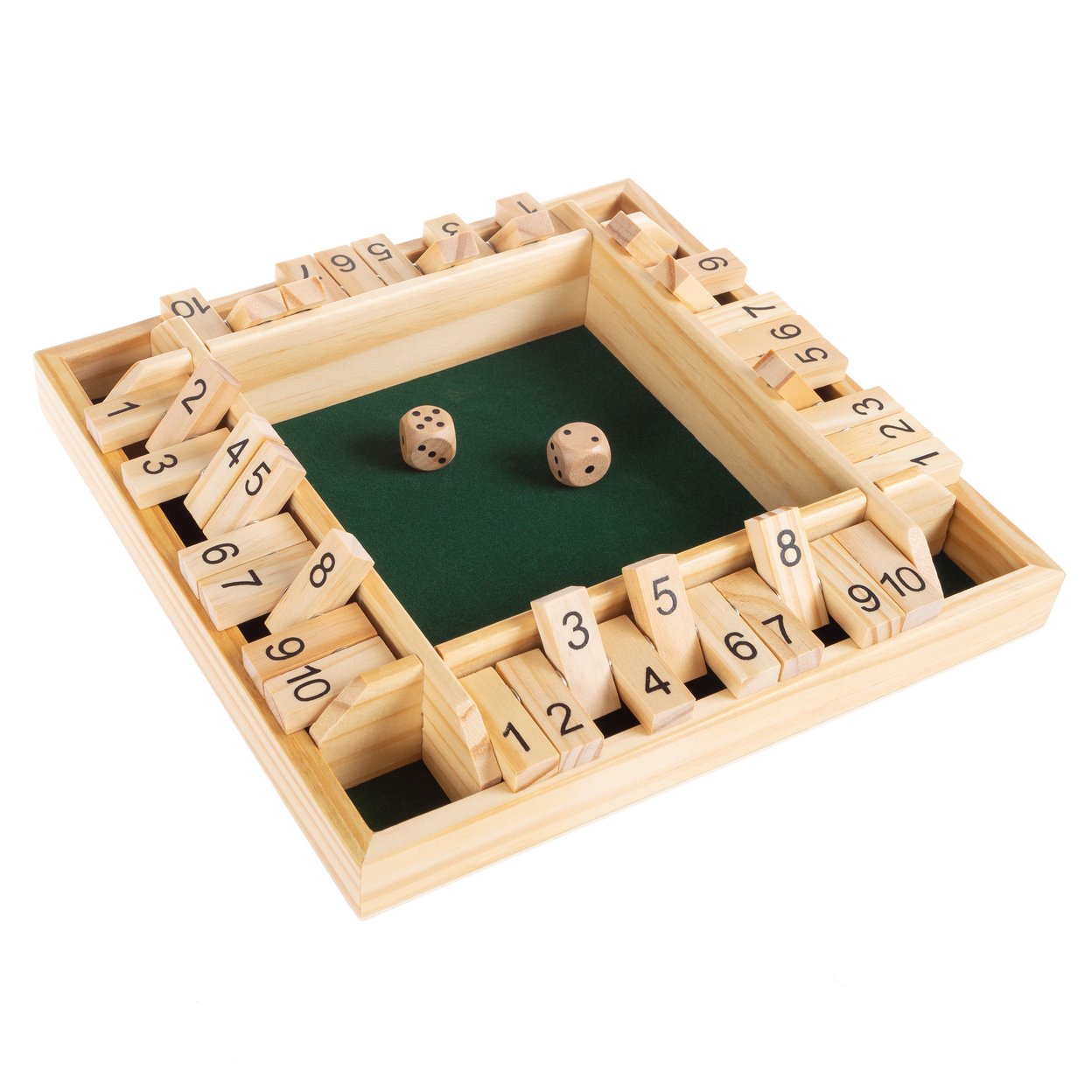 Shut The Box Game-Classic 10 Number Wooden Set With Dice 4 Player Zero Out