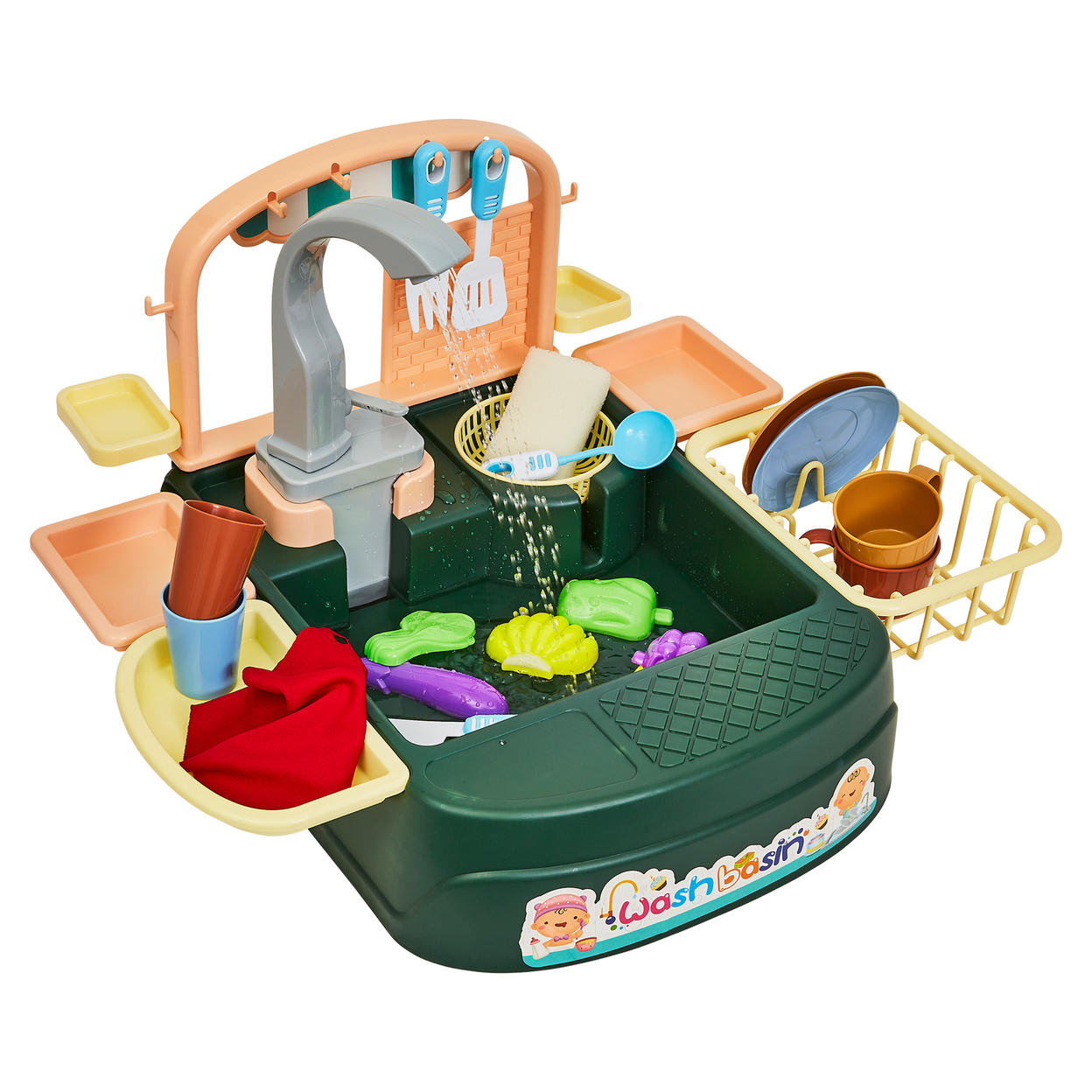 Play Kitchen Set For Kids Sink Water Toy Cycling System Dishwashing Playset