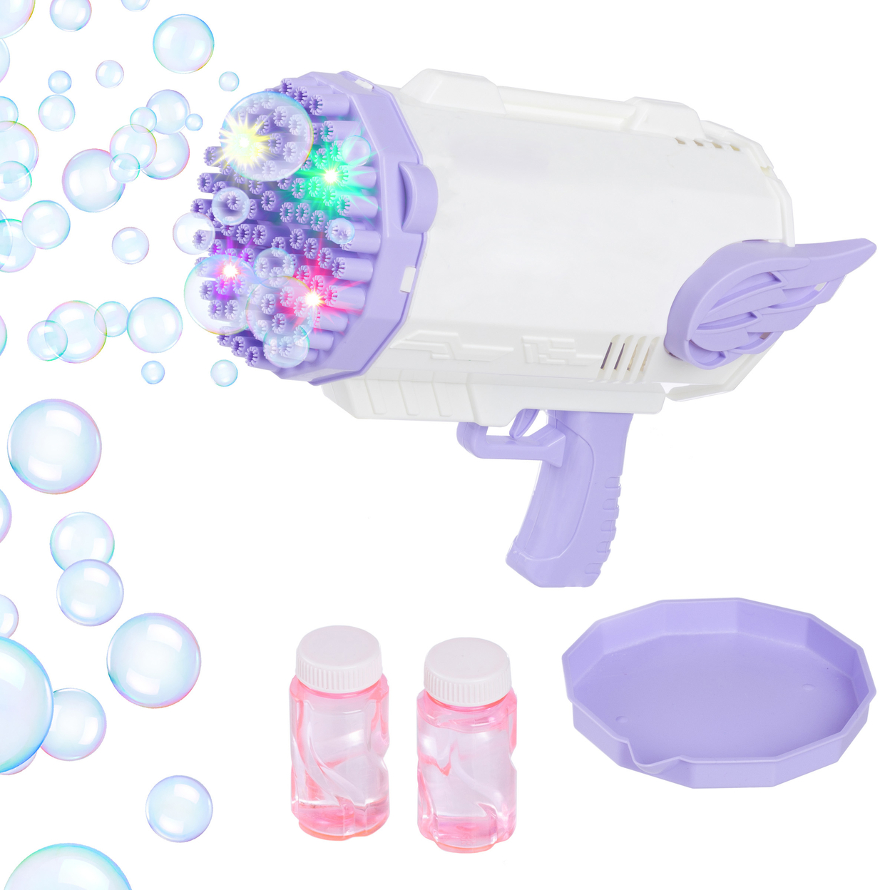 Handheld Bubble Machine 80 Holes Colorful LED Lights Bubble Solution For Kids