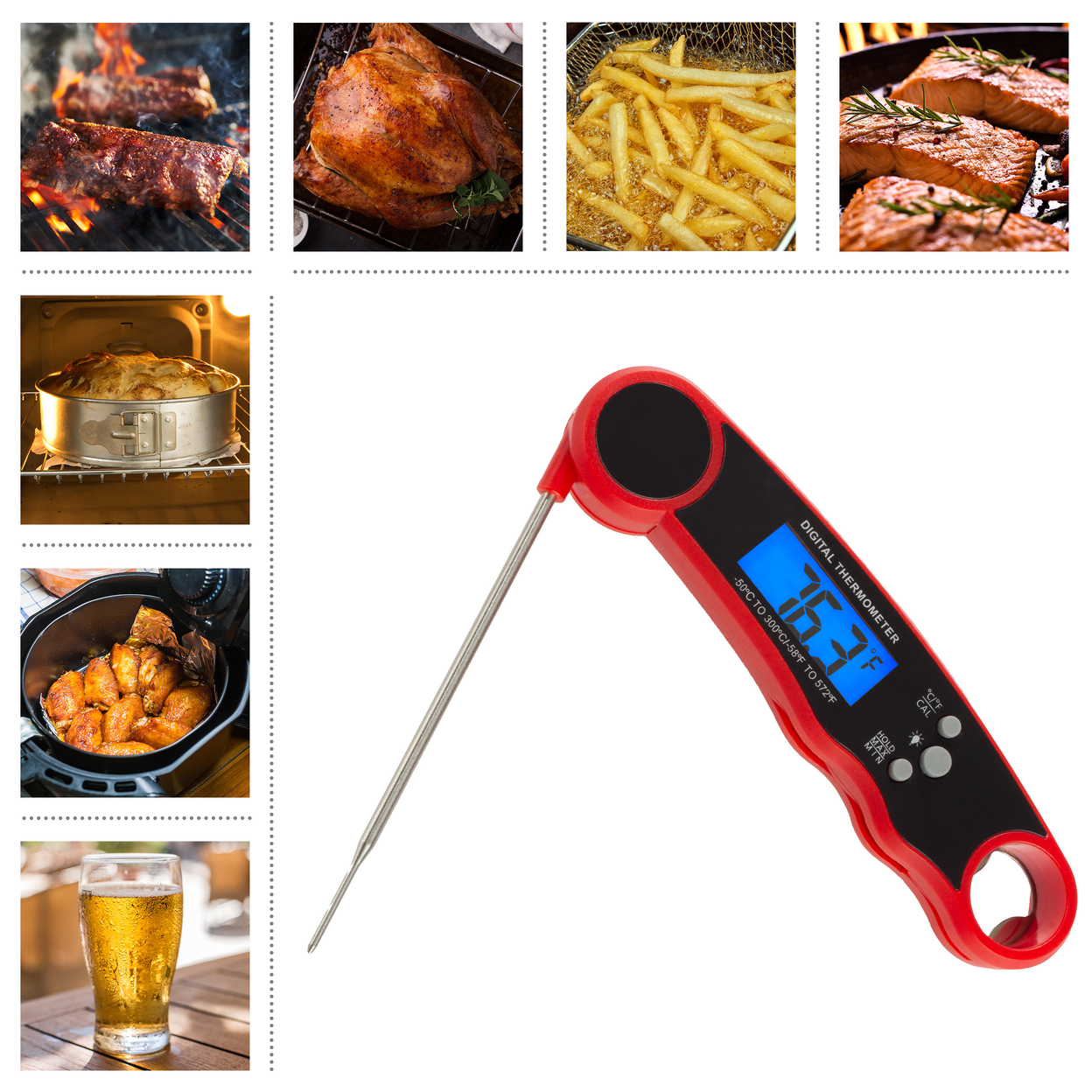 Instant Read Food Meat Thermometer Digital Magnetic Back