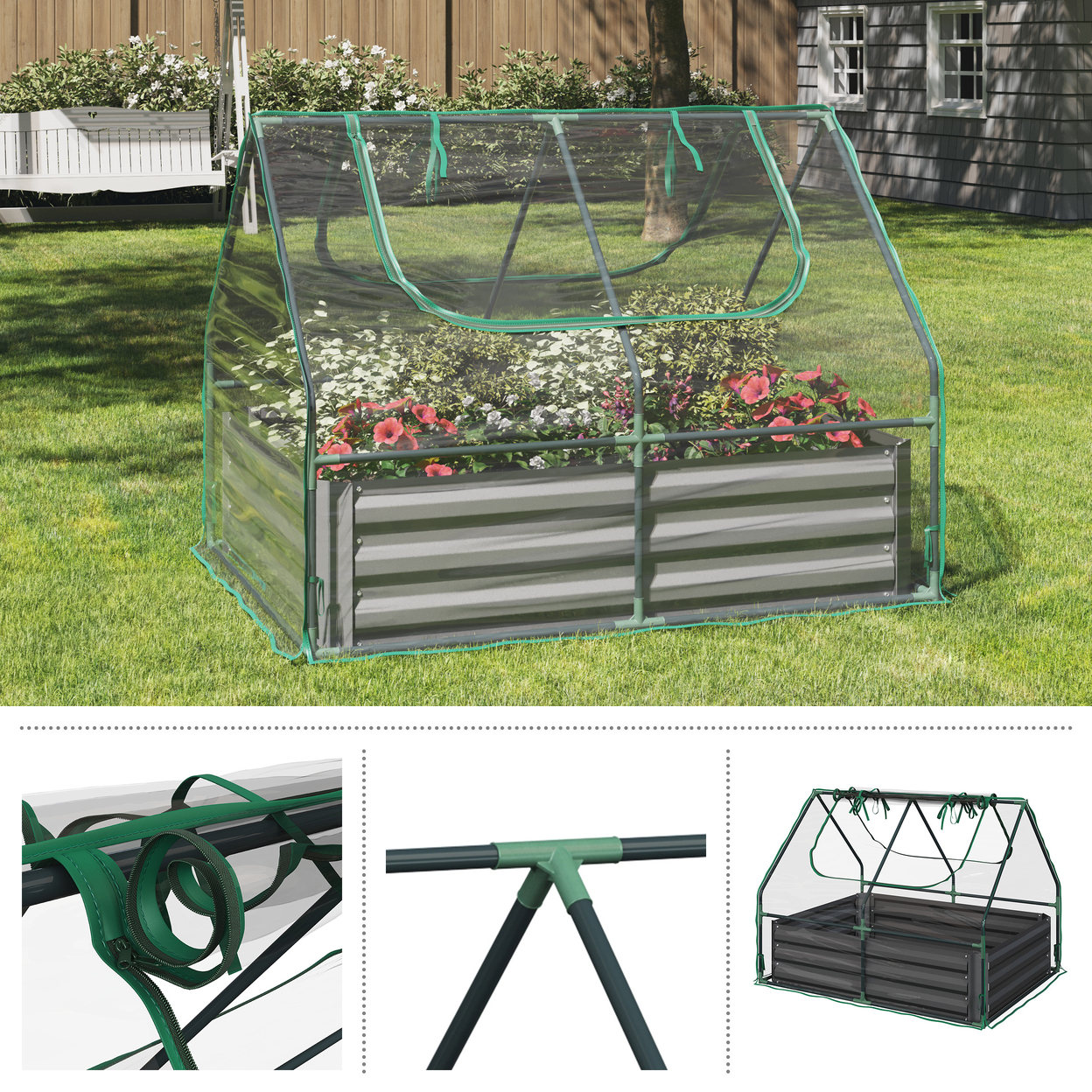 Raised Garden Bed, Removable Green House, 4ftx3ft Galvanized Steel Planter Box