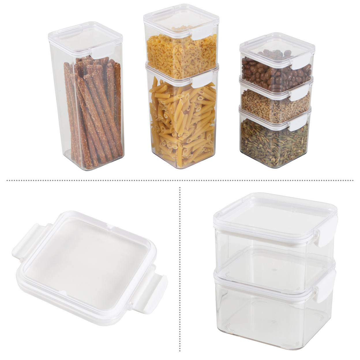 Clear Food Storage Containers 6 Pc Pantry Organizer Secure Lids