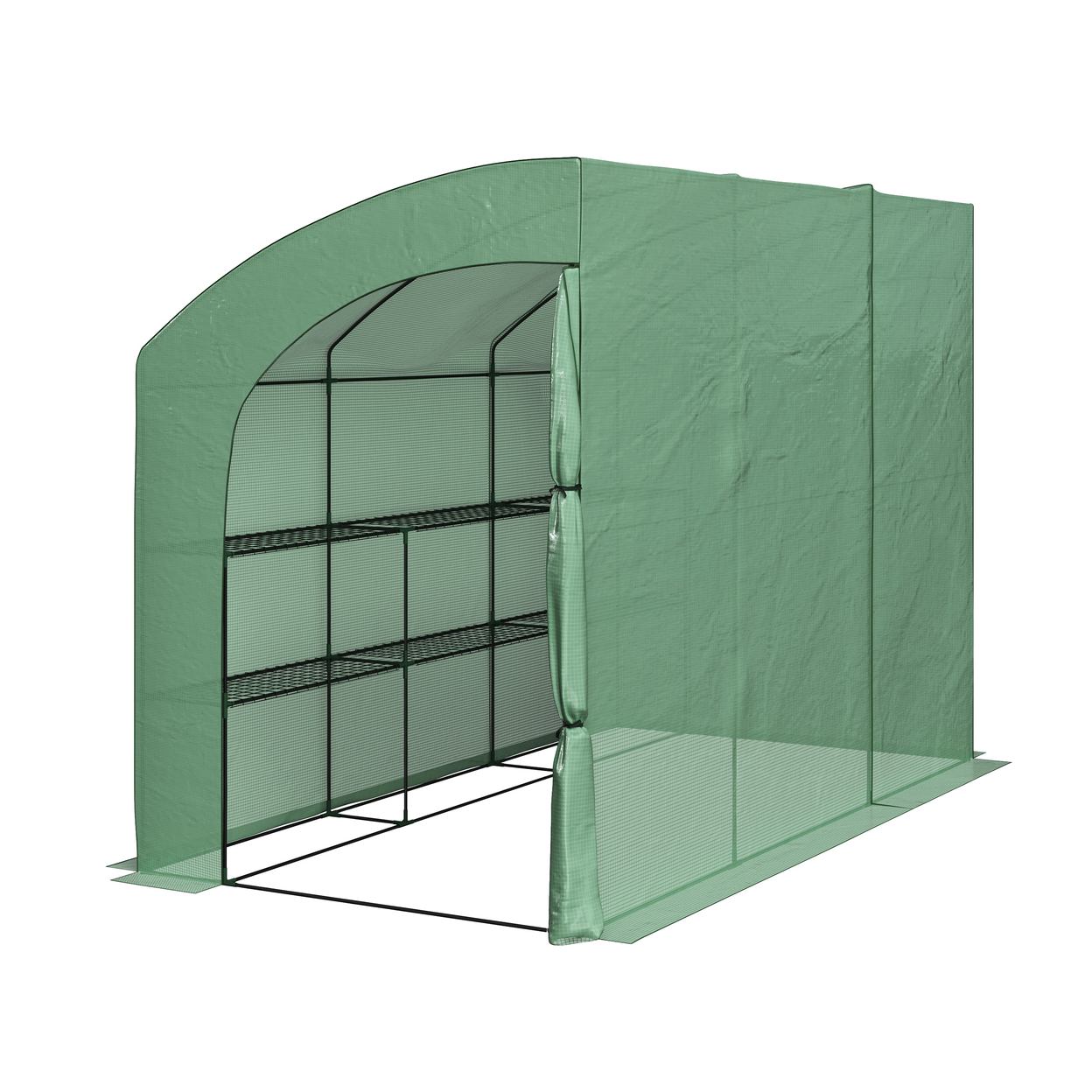 Lean To Greenhouse 10ft X 5ft X 7ft Green House With Doors And 6 Shelves, Green