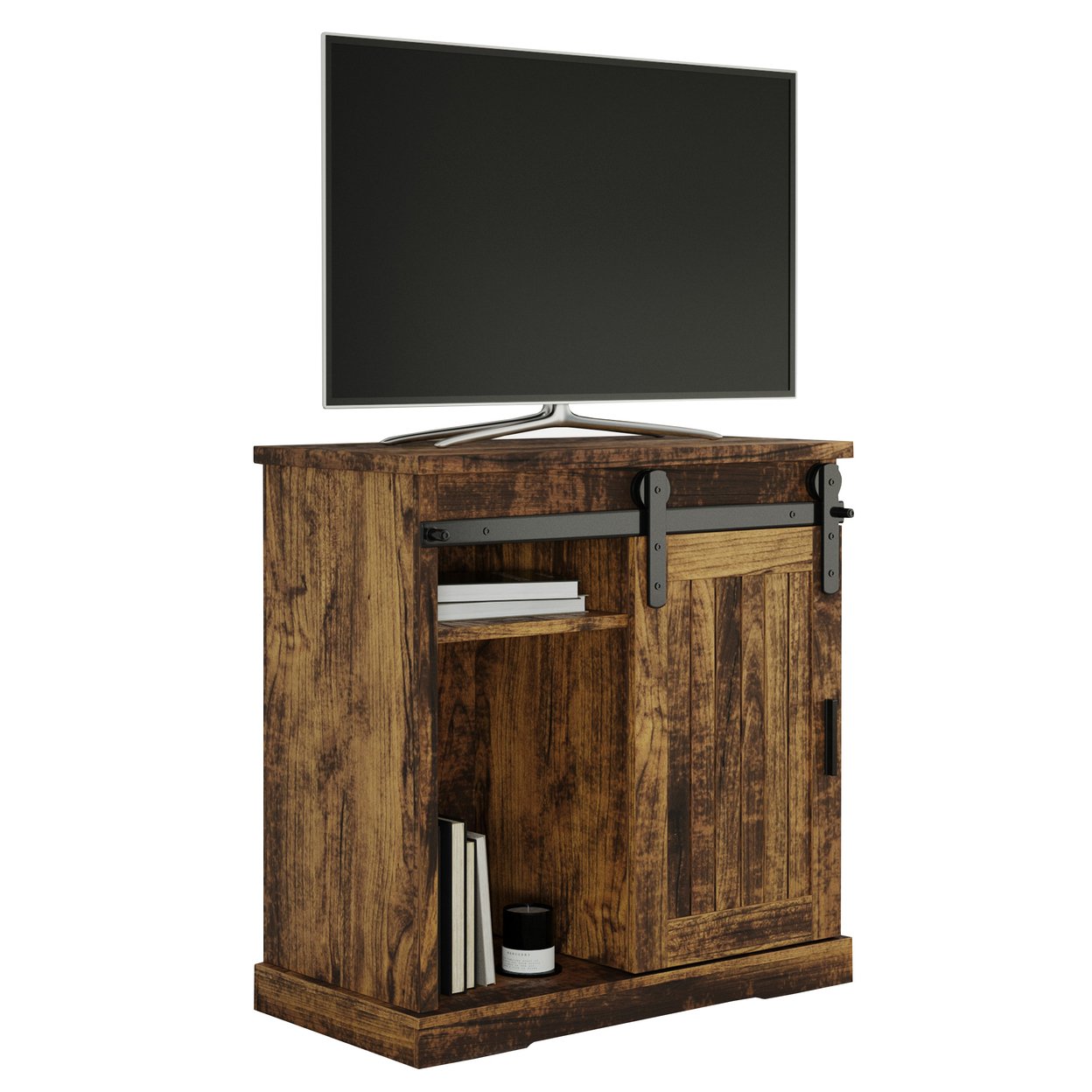 Tall TV Stand Entertainment Center For Up To 34-in TVs, Brown Woodgrain