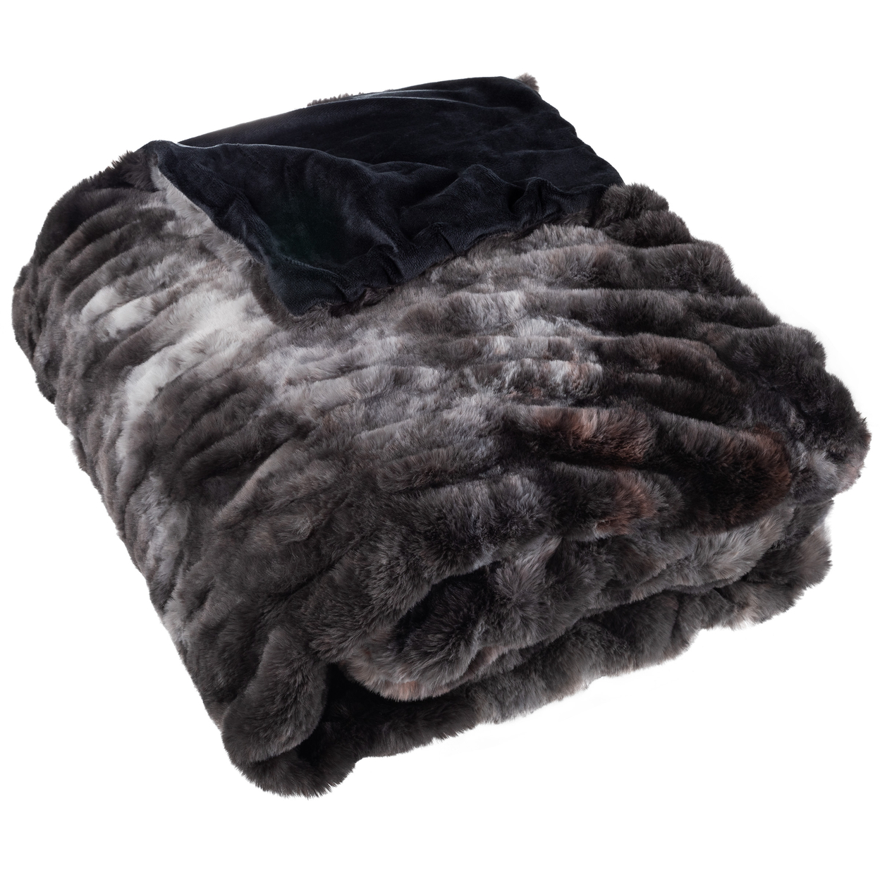 Faux Fur Ruched Jacquard Queen XL Oversized Throw 80 X 60 In Soft Luxurious
