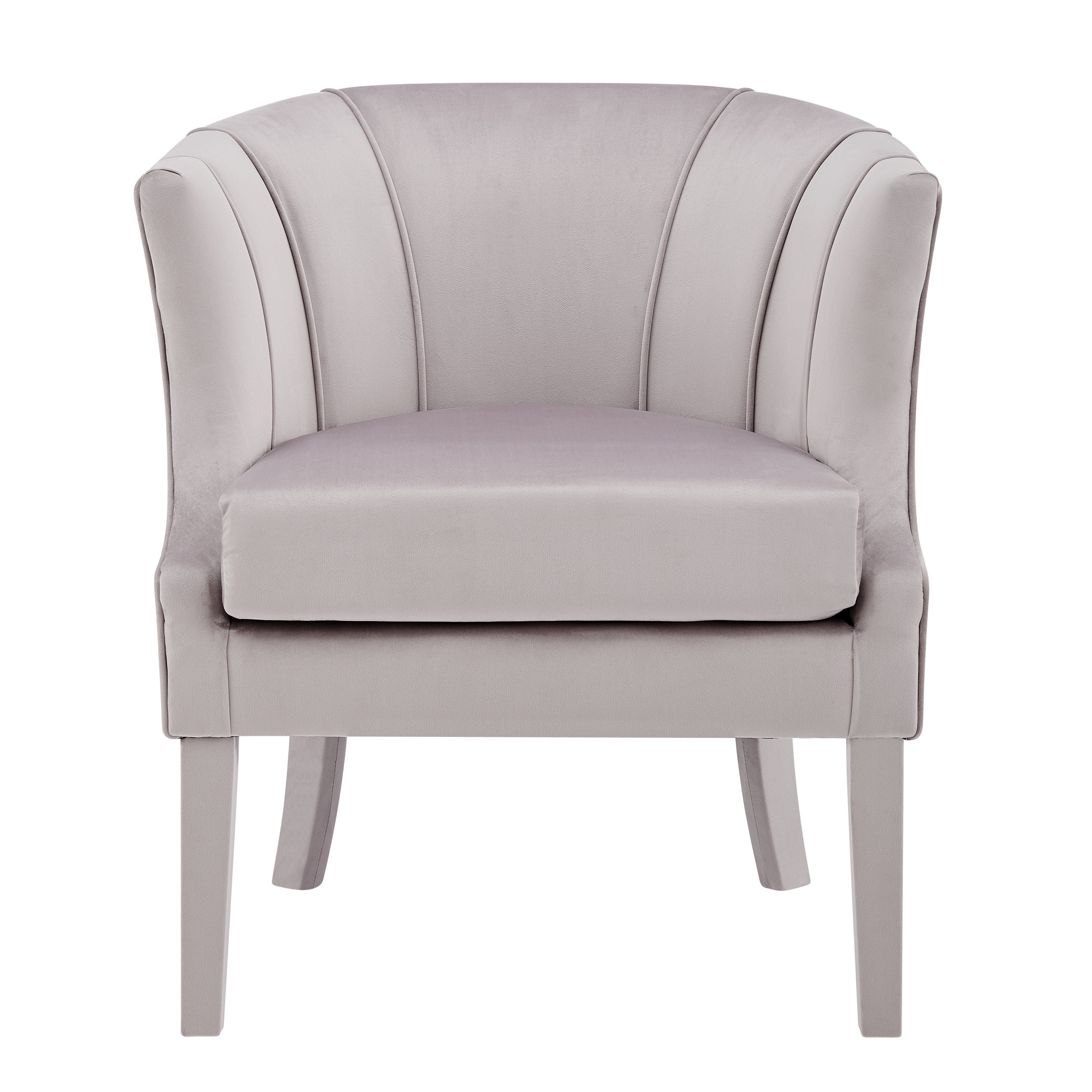 Iconic Home Layne Accent Chair Velvet Upholstered Vertical Channel Quilted Piped Stitching Barrel Back Design Upholstered Flared Legs - Grey