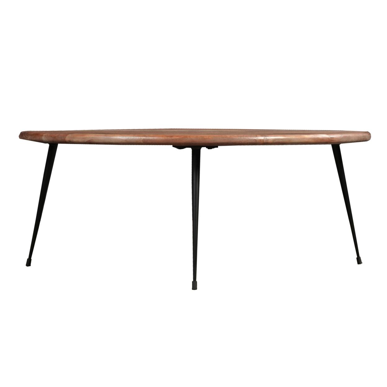 35 Inch Coffee Table, Round Sandblasted Brown Acacia Wood Top, Sleek Iron Legs - Saltoro Sherpi