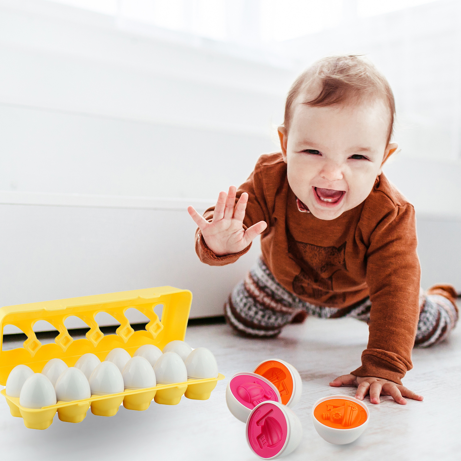 Dimple Fun Egg Matching Toy Set Of 5 (Total 60 Eggs) Toddler STEM Easter Eggs Toys -Shape, Numbers, Vegetable, Dinosaur