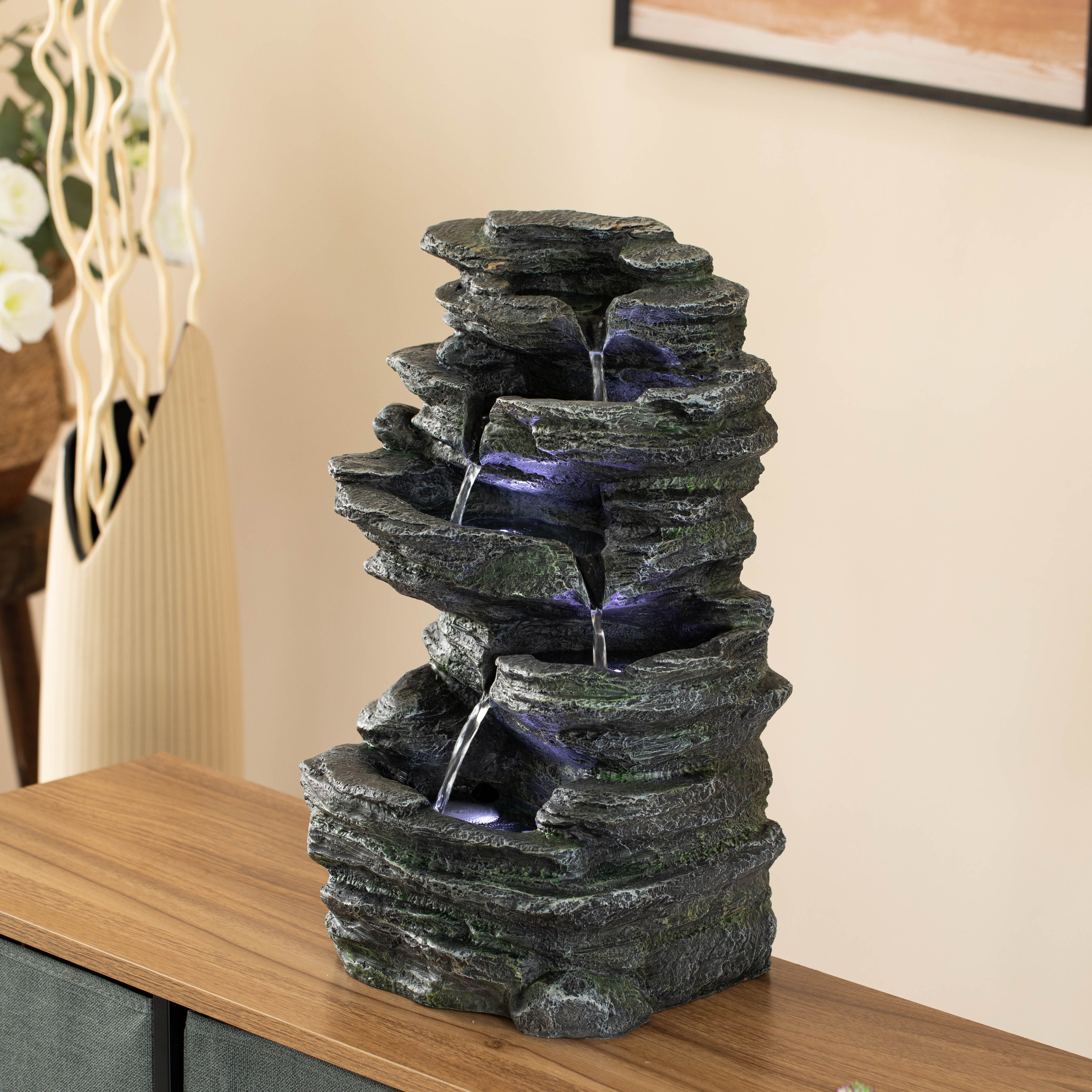 Cascading Electric Powered 5-Tier Rock Water Fountain 18 For Indoor And Outdoor Use