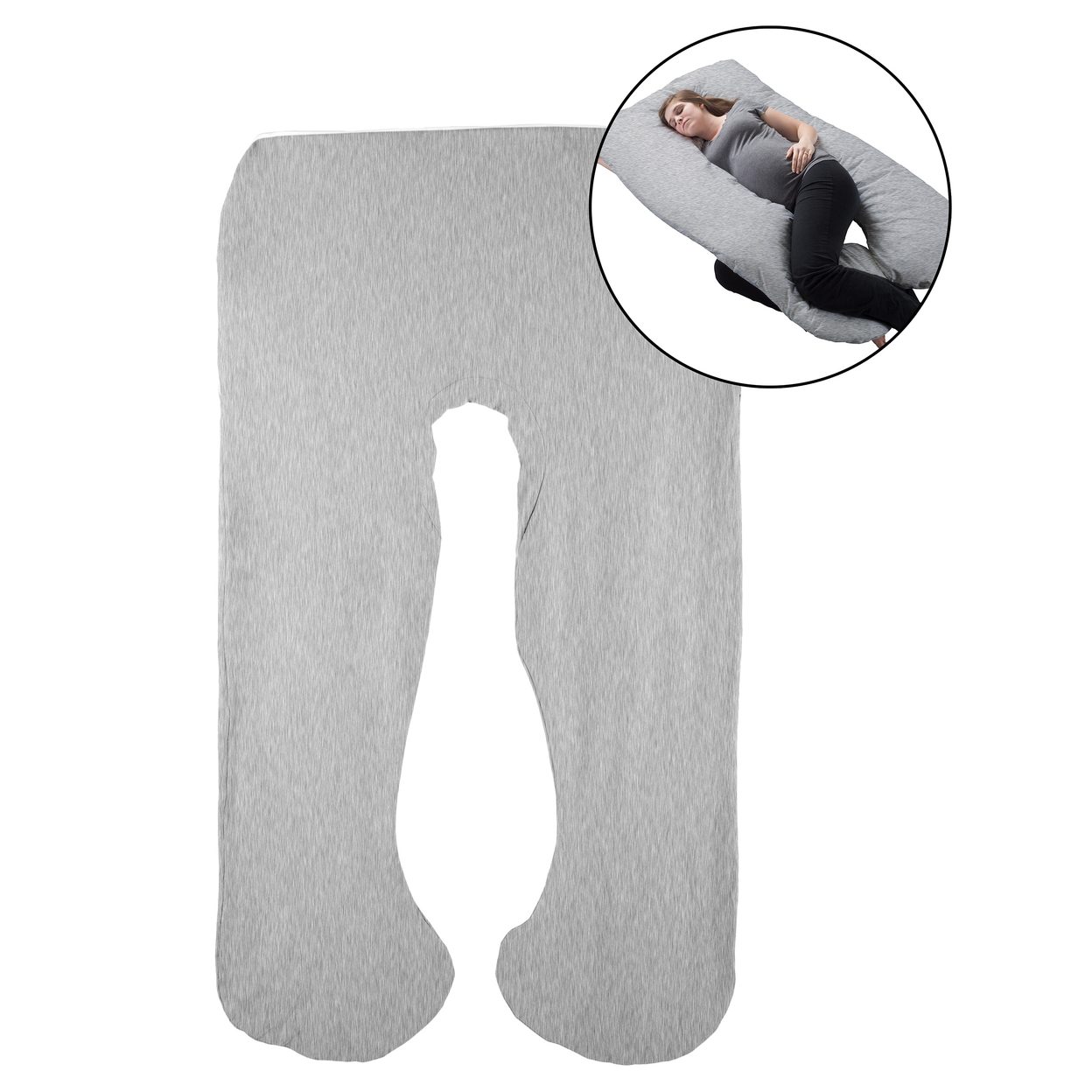 Gray U Shaped Full Body Pregnancy Pillow Cover Case Zipper 100% Cotton Washable