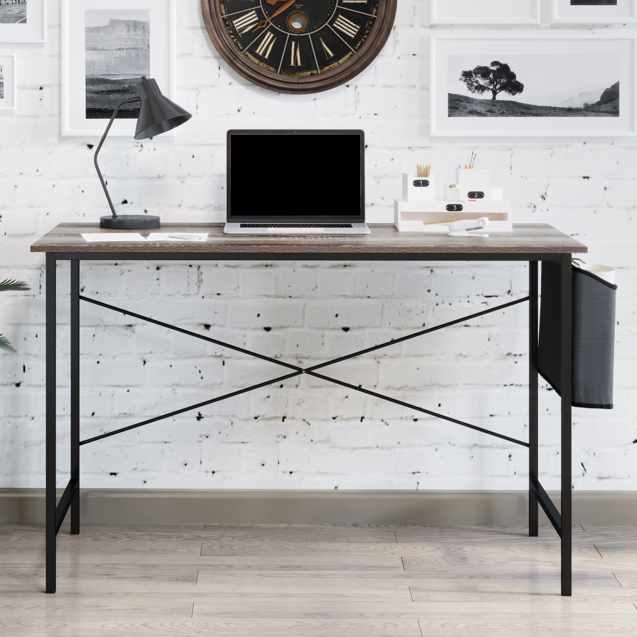 Computer Desk Modern Desk With Industrial Style For Home Office, Gray-Brown
