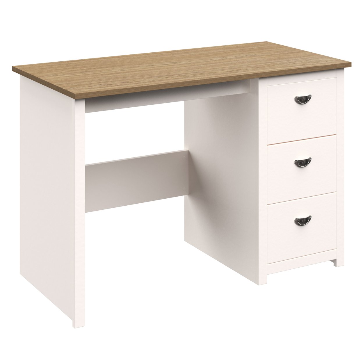 Computer Desk With Attached 3-Drawer File Cabinet For Home Office, White