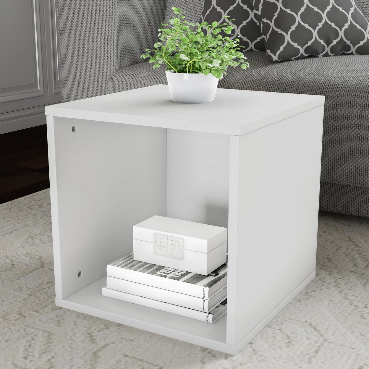 White End Table Cube Accent Table 16 Inches Stackable Bedroom Livingroom