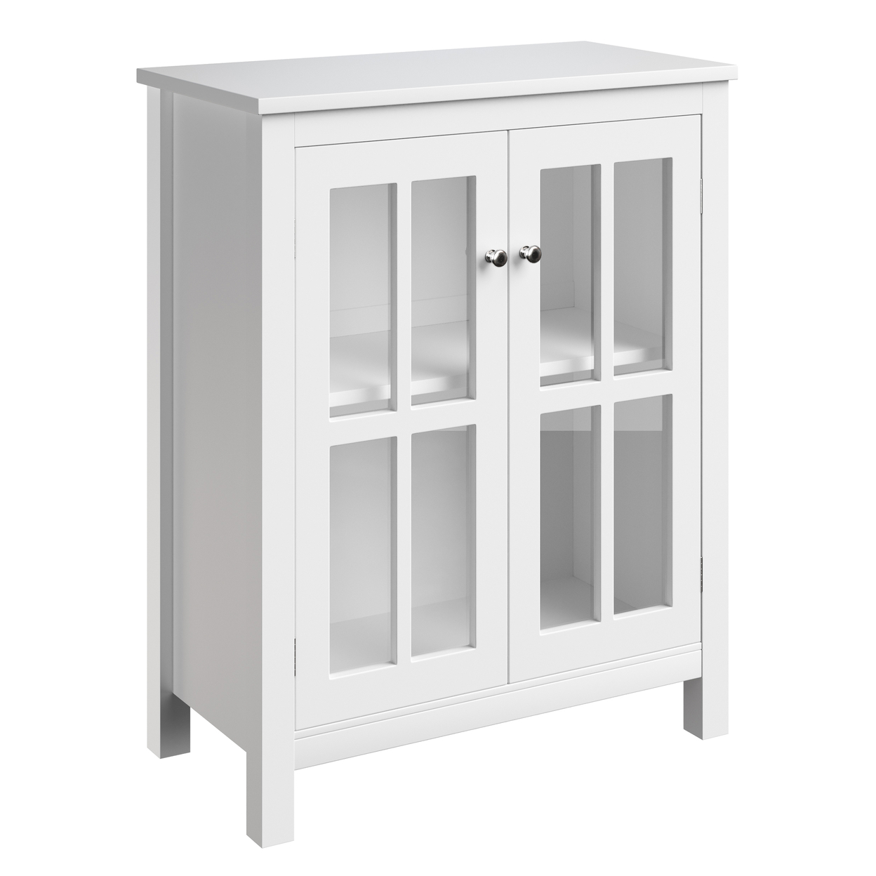 Buffet Cabinet Sideboard Table With Interior Shelf Glass Display Doors, White