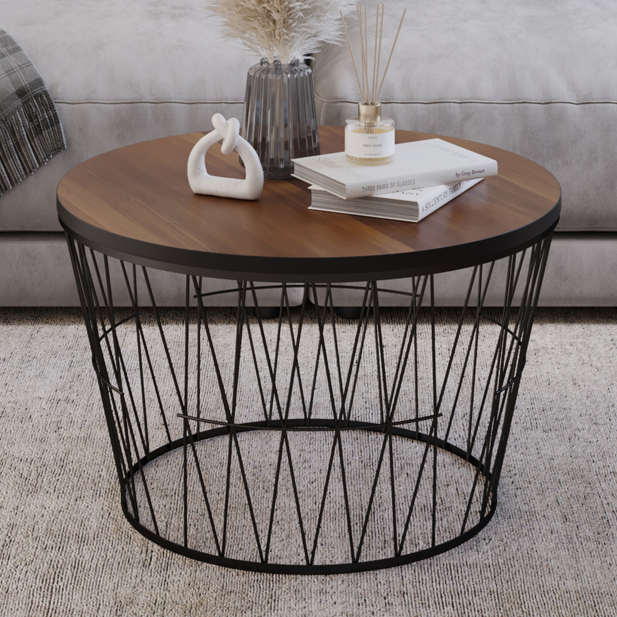 Round Coffee Table With Metal BaseSmall Modern Accent Table 23.5 W X 15 H