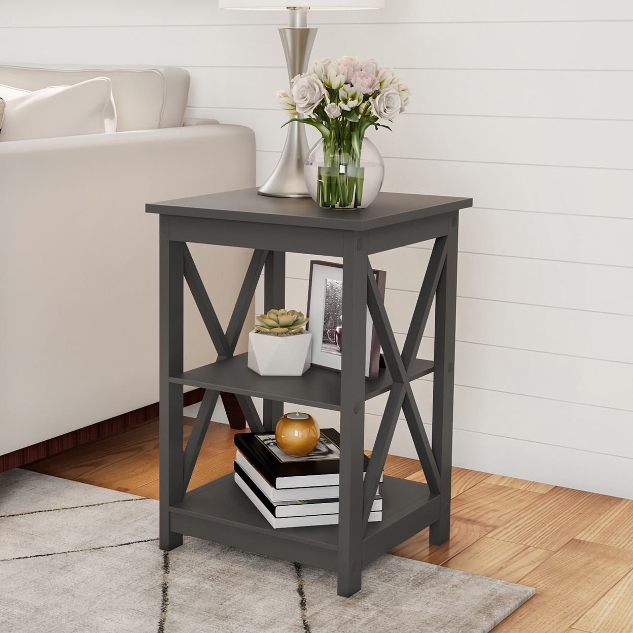 3 Shelf End Table Gray Accent Home Decor Livingroom Bedroom Stand