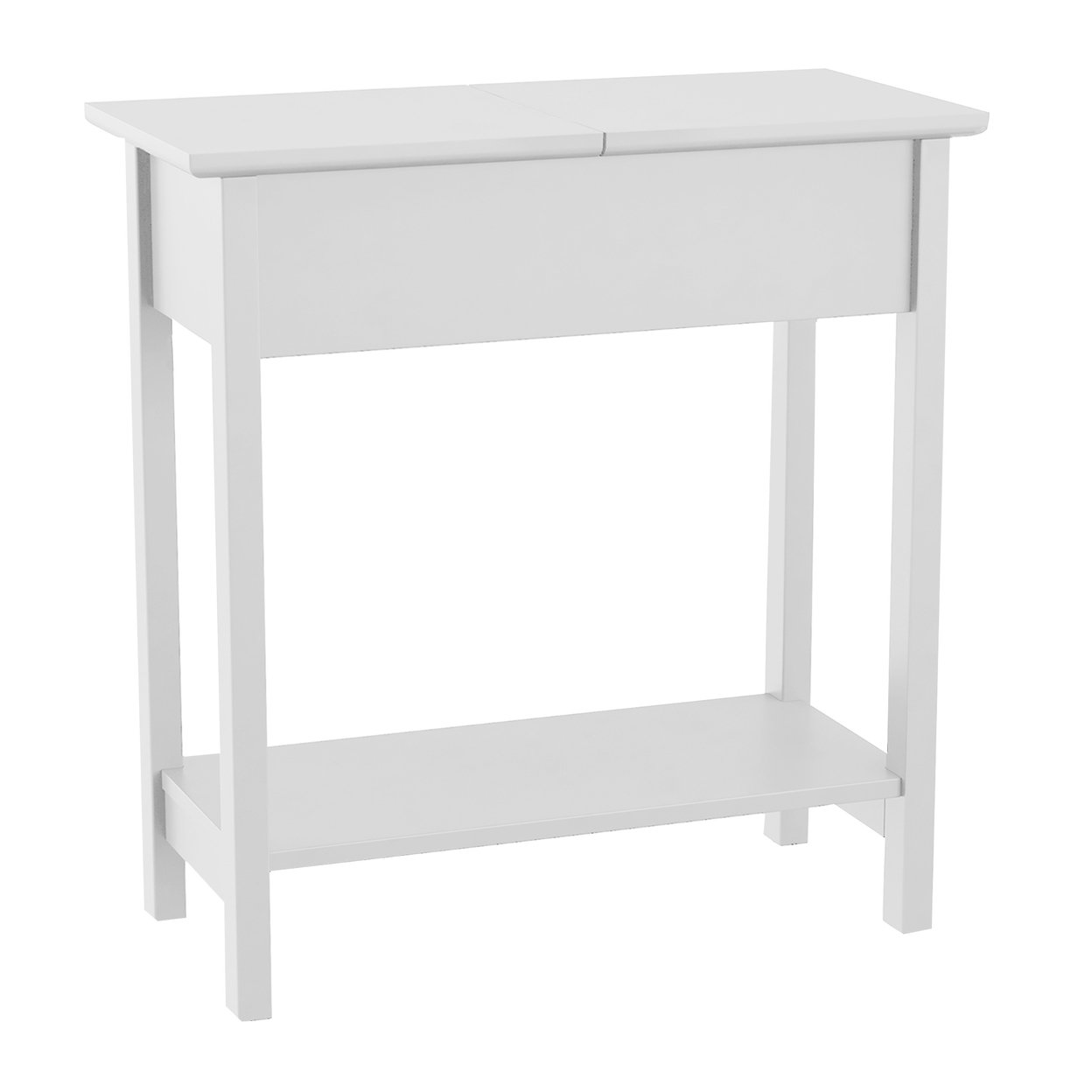 Flip Top White End Table Slim Side Console Hinged Storage Compartment