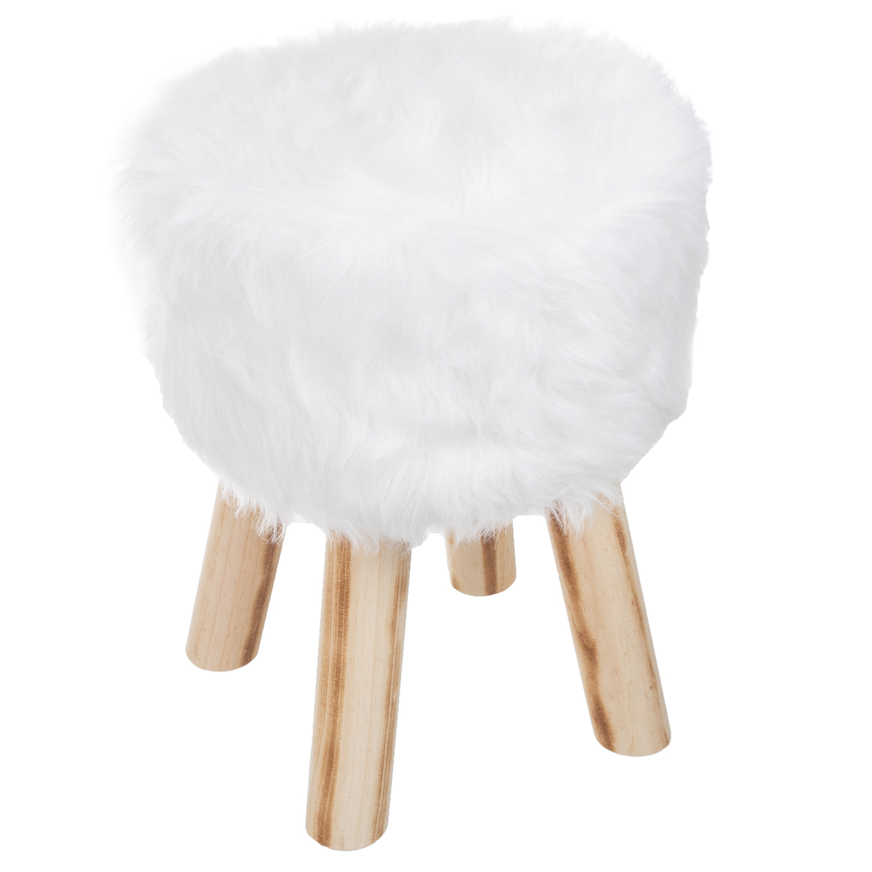 Ottoman - Round Footrest Vanity Chair, Or Accent Stool With Faux Fur Fuzzy Fabric