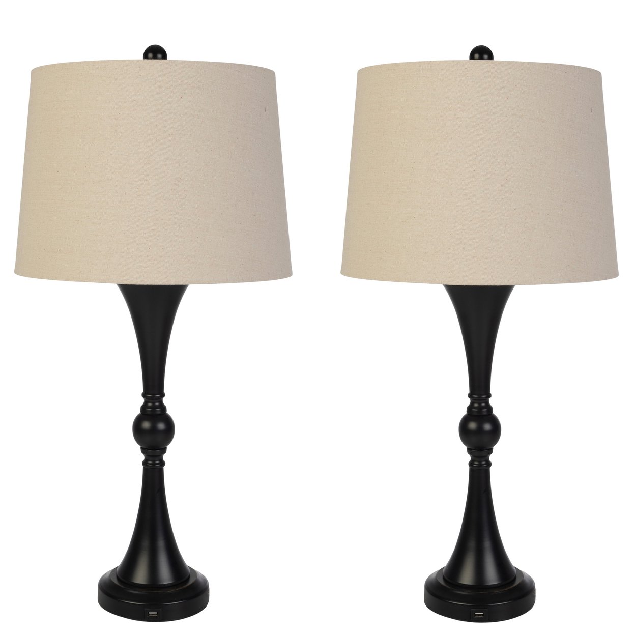 Set Of 2 Table Lamps USB Charging Ports Touch Control LED Bulbs Room Black