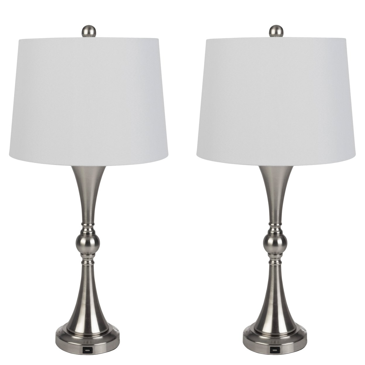 Set Of 2 Table Lamps USB Charging Ports Touch Control LED Bulbs Room Silver