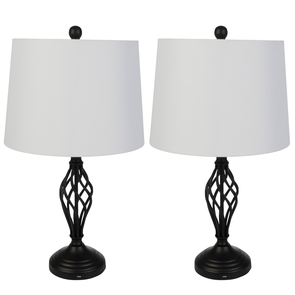 Set Of 2 Table Lamps Modern Lamps With USB Charging Ports LED Bulbs Room Black