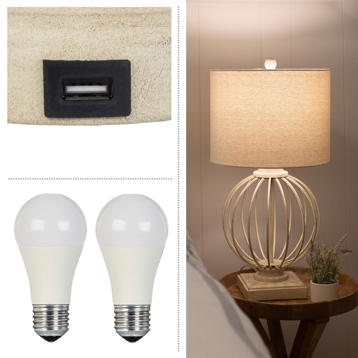 Set Of 2 Table Lamps Modern Lamps USB Charging Ports LED Bulbs Living Room Sand