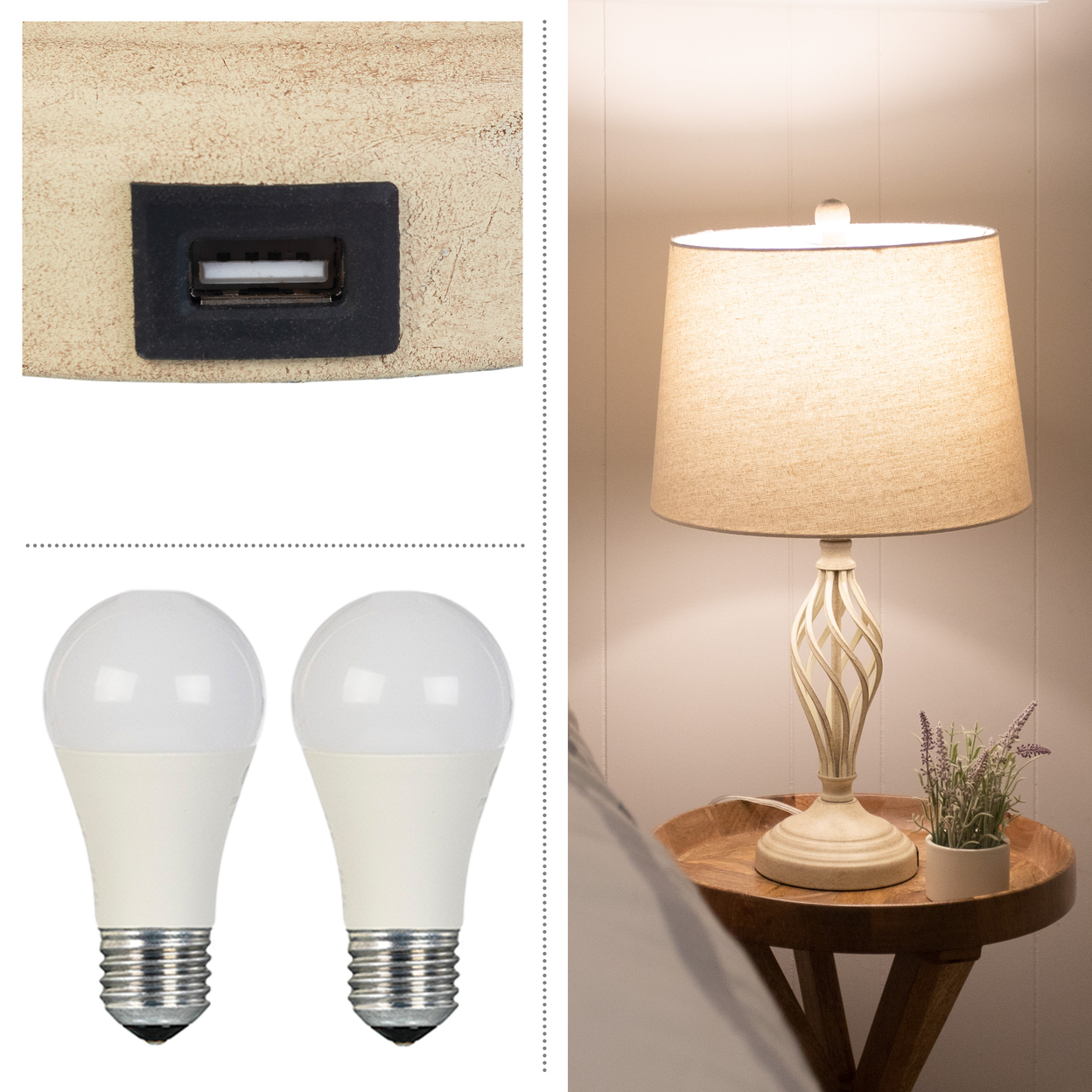 Set Of 2 Table Lamps Modern Lamps USB Charging Ports LED Bulbs Room Decor Sand