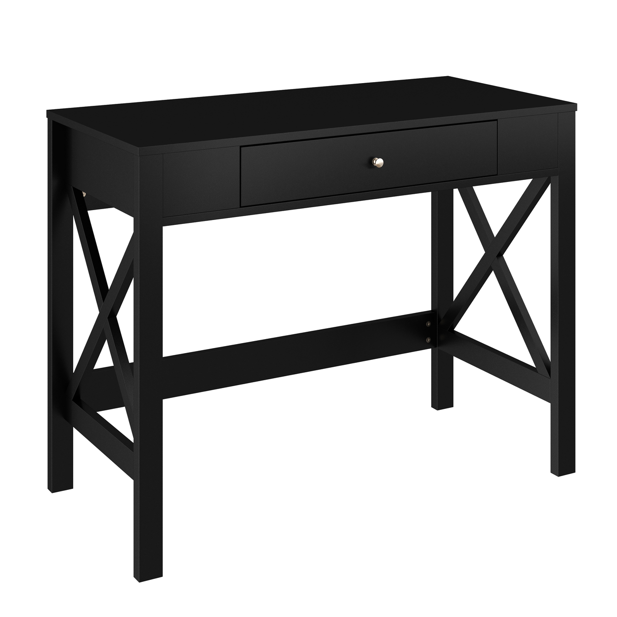 Writing Desk Modern Desk With X-Pattern Legs And Drawer Storage, Black