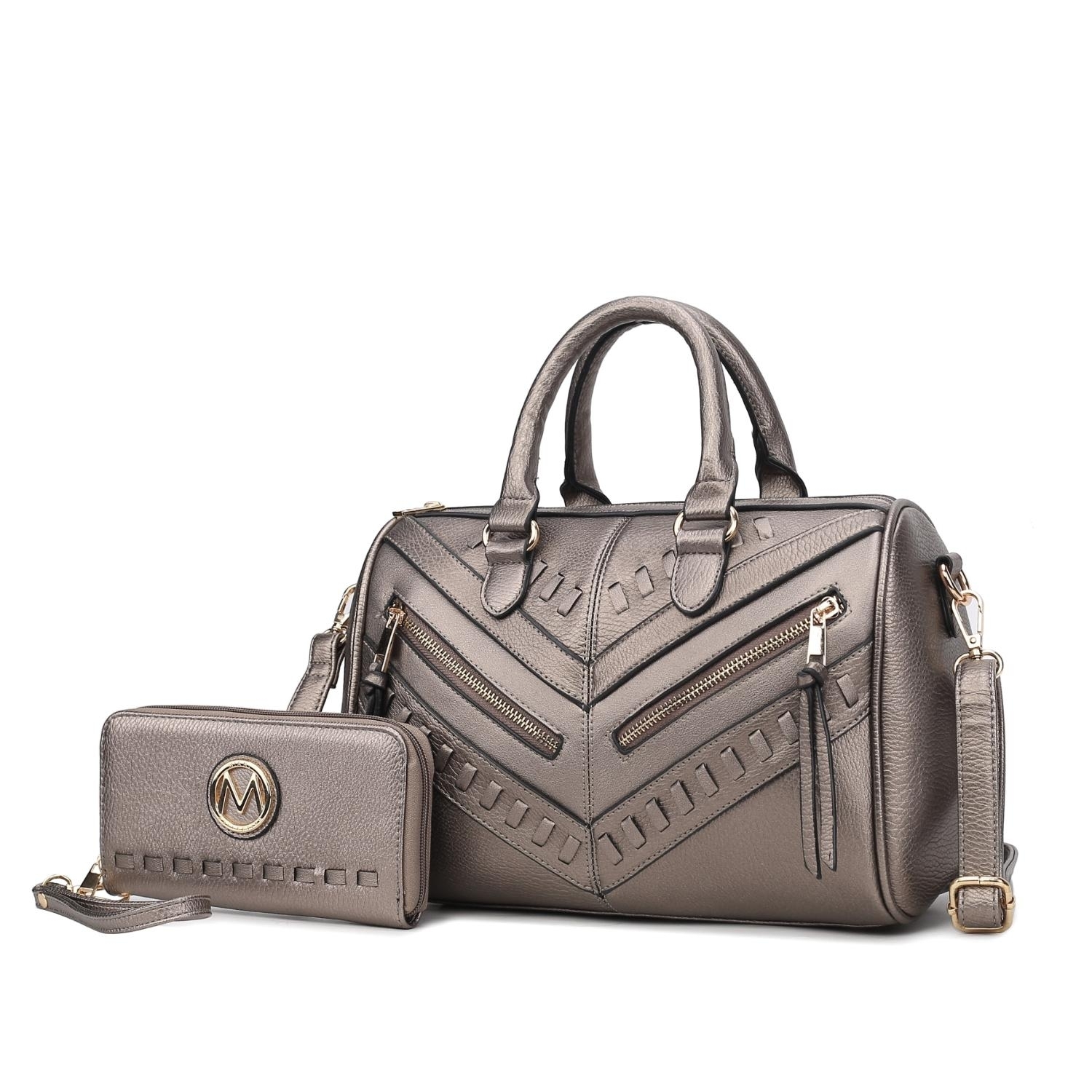 MKF Collection Lara Vegan Leather Women’s Satchel With Wallet 2 Pieces By Mia K- - Pewter